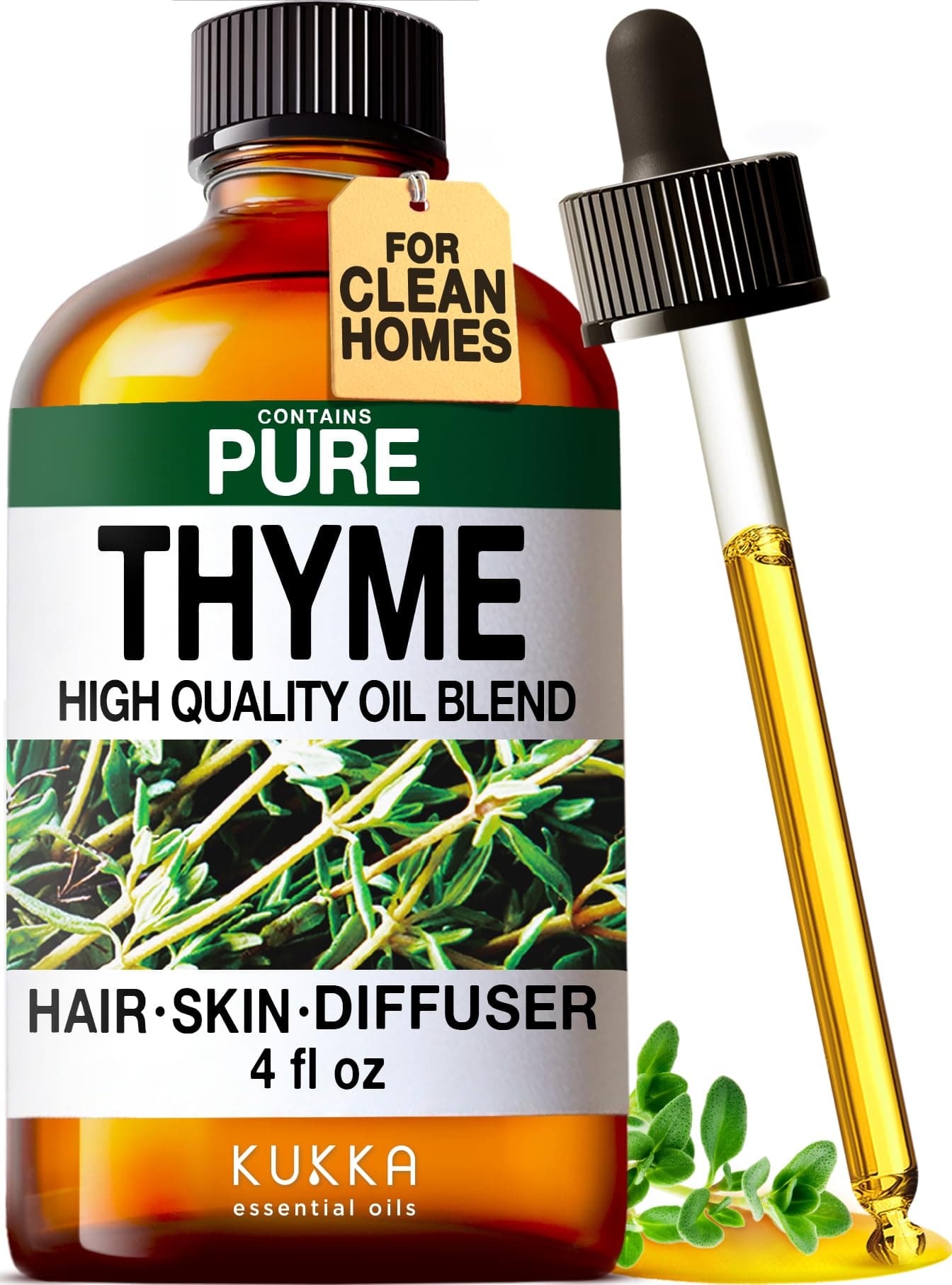 KUKKA Thyme Essential Oils - 4 Fl Oz - para sa Buhok, Balat, Diffuser, Aromatherapy & DIY Soap Making Scent Thyme 4.00 Fl Oz (Pack of 1)