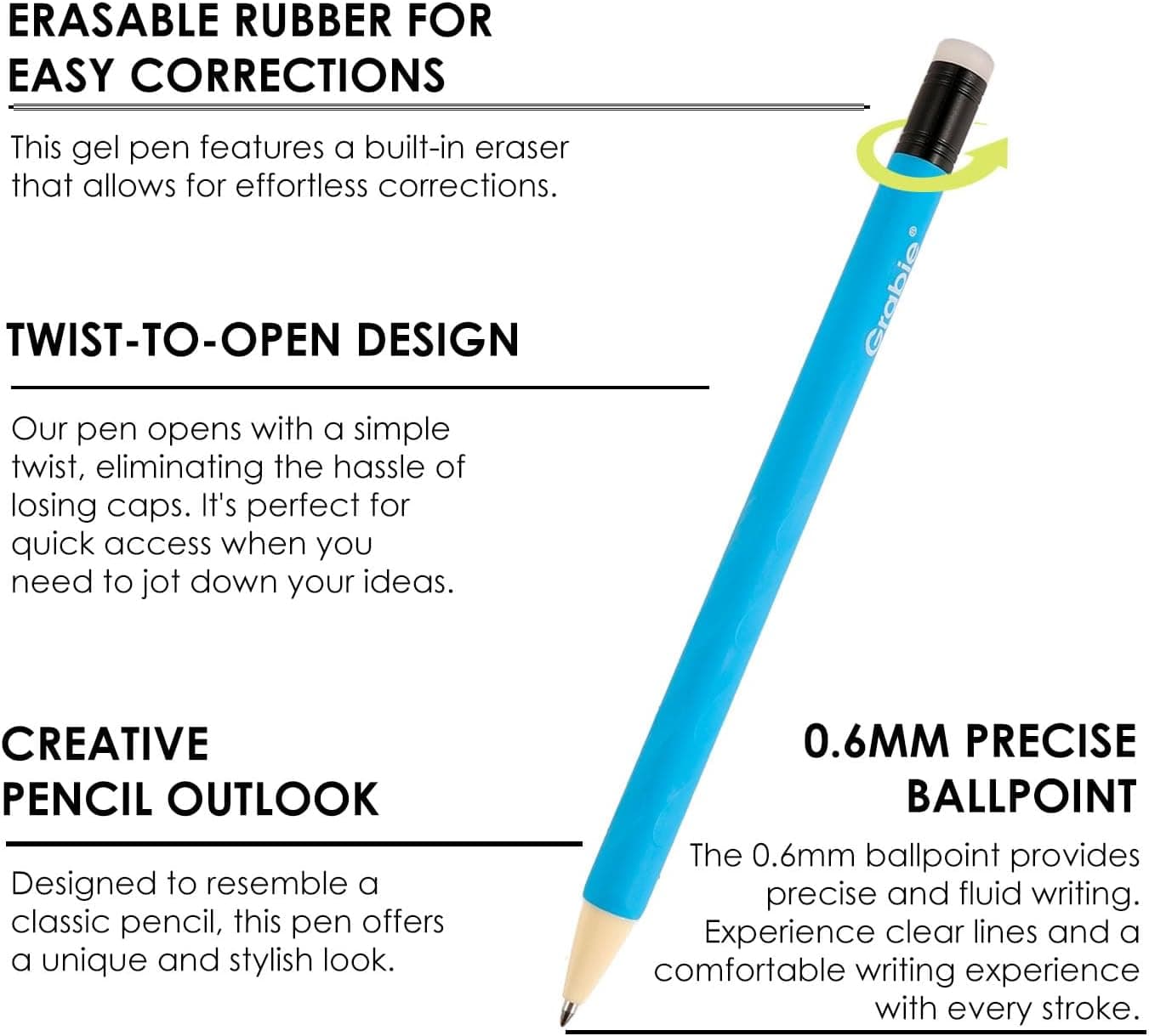 Grabie Erasable Gel Pens, 9 Colors Erasable Pens, Make Mistakes Disappear Colored Pens, Assorted Color Inks for Drawing Writing Planner,Gel Pens for Coloring 9 Colors Pens: Classic - Image 4