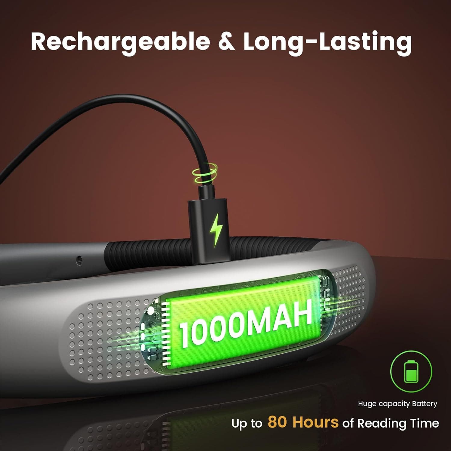 Glocusent Book Light, 3-Color & 6-Brightness Reading Light, Bendable Neck Light, 80-hr Lasting Rechargeable Book Light, Perfect Reading Lights for Books in Bed, Knitting, Repairing, Book Lovers Gifts Medium Gray - Image 5