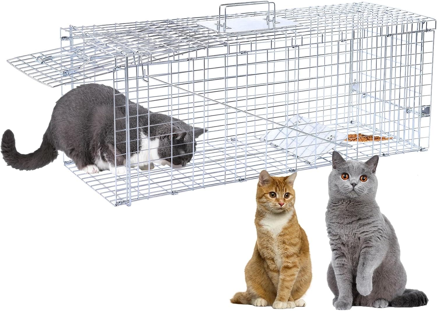 32” Humane Animal Trap, Live Animal Trap Cage for Stray Cats, Raccoons, Squirrels, Rabbits, Moles, Groundhogs, Armadillos up to 16.5 lbs, Galvanized Rustproof Live Animal Cage Trap - Image 2