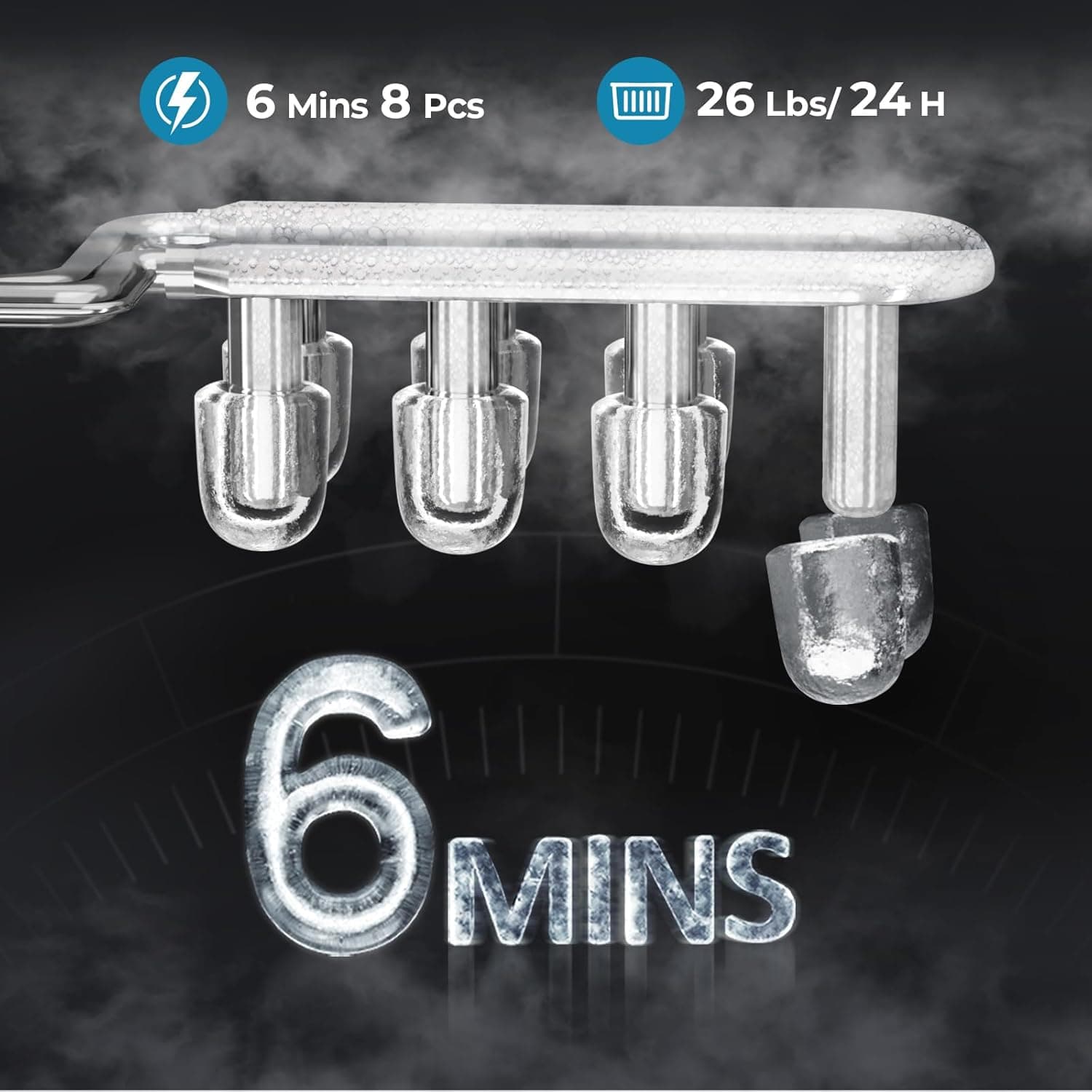 Antarctic Star Countertop Ice Maker Machine, 8 Ice Cubes in 6 mins, 26lb/Day Ice with 2 Sizes- Portable Mini, Energy Saving & Basket/Scoop for Home/Party/Travel/Camping/Bar, Dark Black BLACK 26Lbs/24H - Image 4