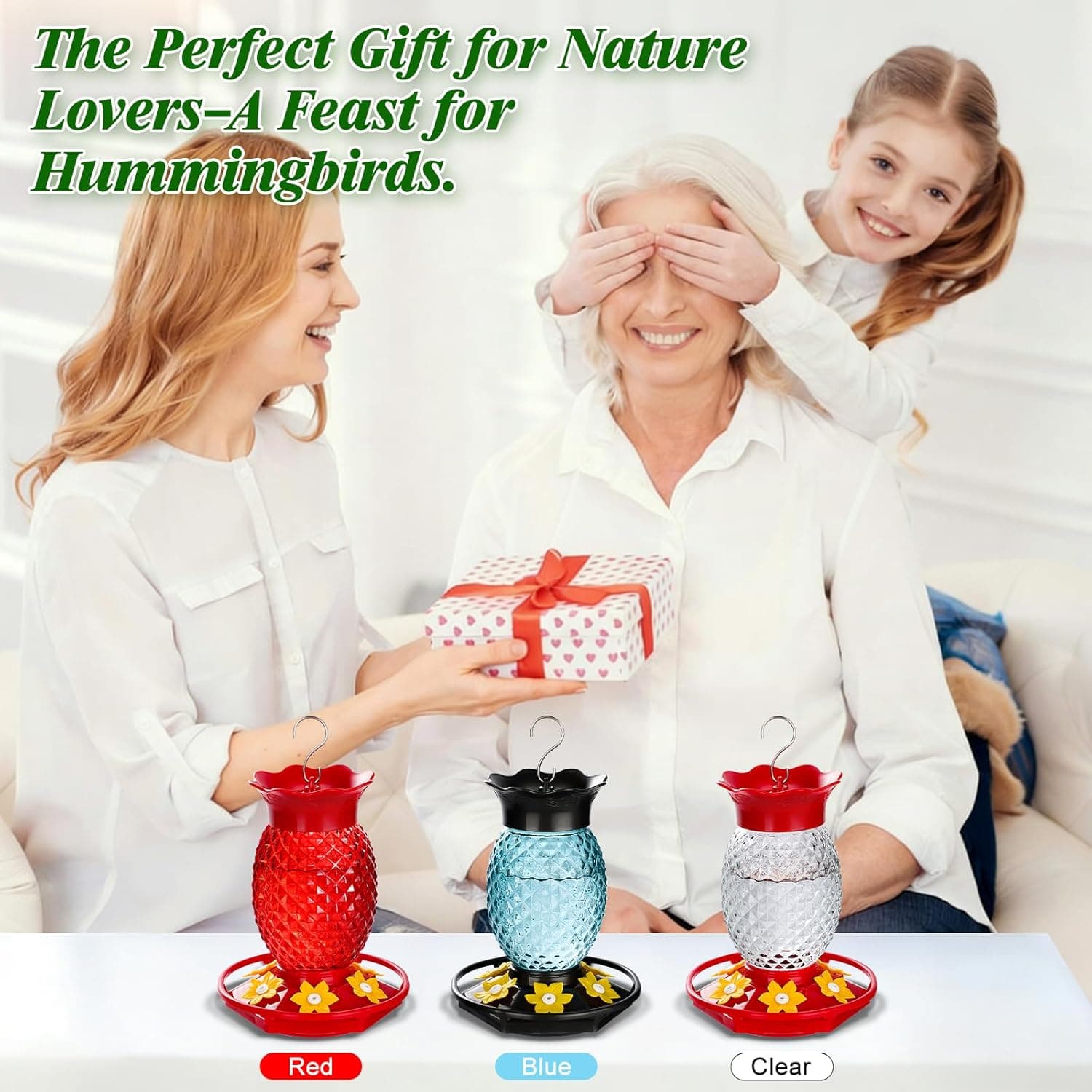 Glass Hummingbird Feeders for Outdoors Hanging Ant and Bee Proof 16OZ 2 Pack Red Pineapple Humming Bird Feeder with 6 Feeding Ports and Ant Moat Hummingbird Gifts for Women Garden Decor 2 Red - Image 8