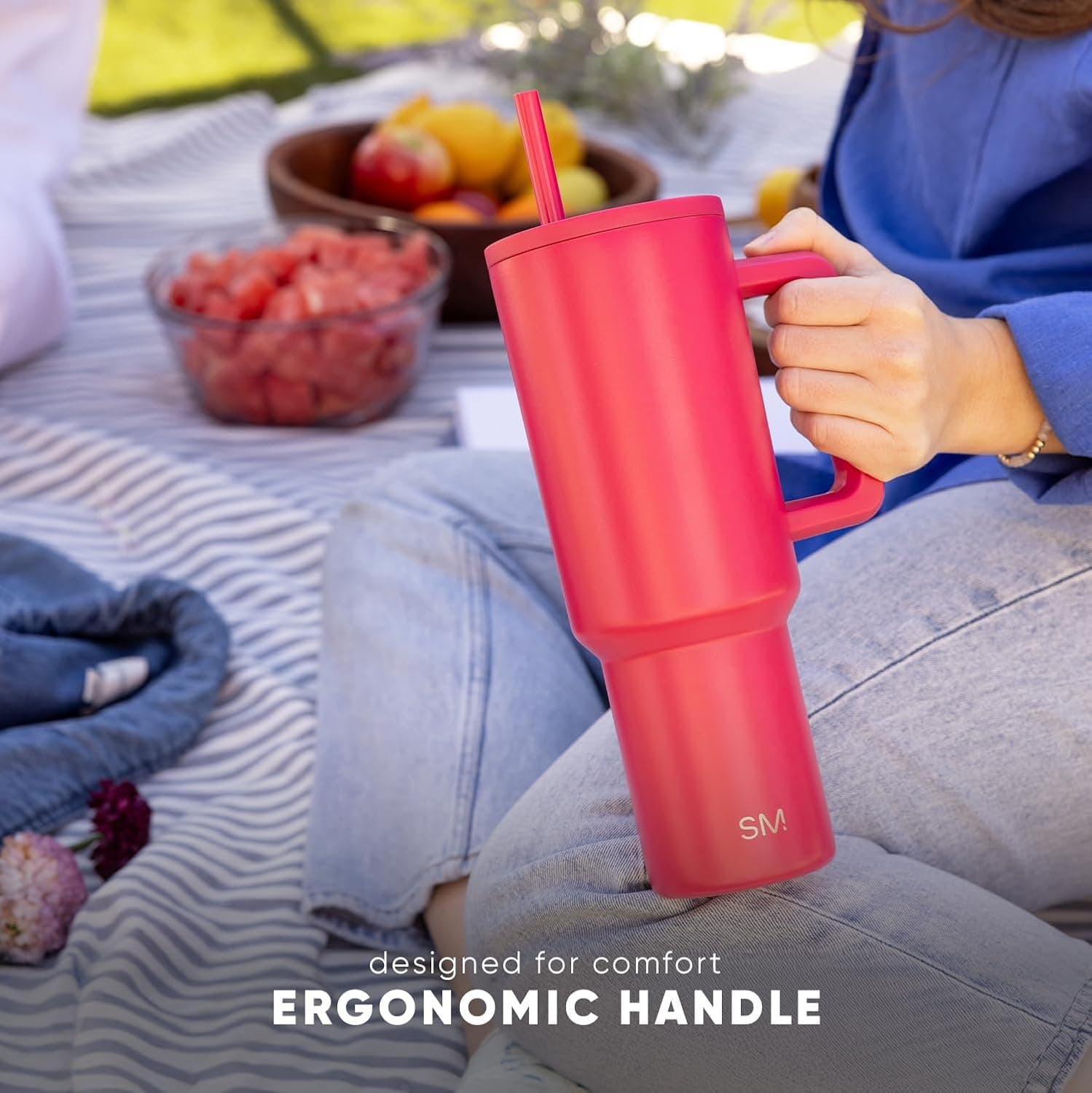 Simple Modern 40 oz Trek Tumbler with Handle and Straw Lid | Cup Holder Friendly Insulated Stainless Steel Travel Mug | Midnight Black - Midnight Black 40 Ounces - Image 9