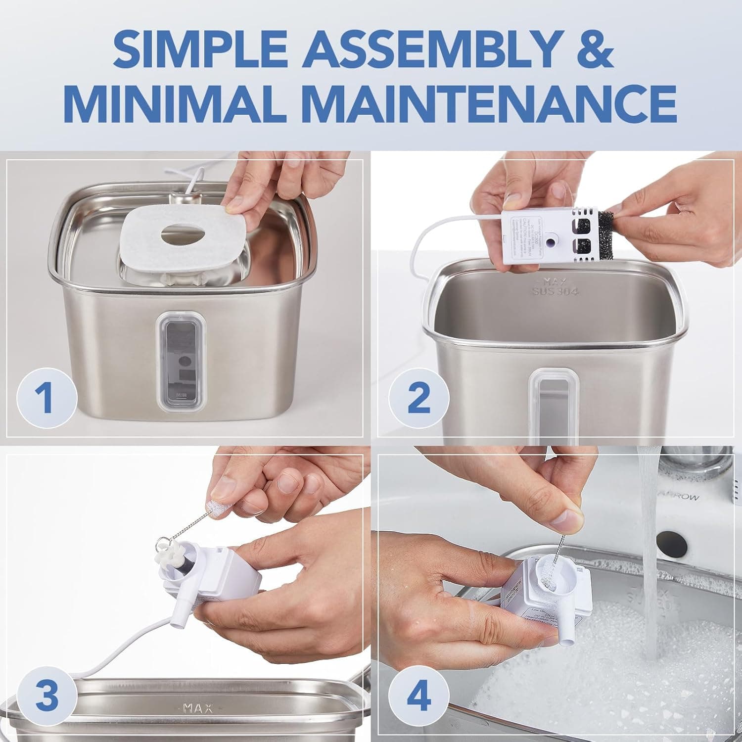 Veken Cat Water Fountain Filters, 8 Pack Replacement Filters & 8 Pack Replacement Pre-Filter Sponges Set for 50oz, 84oz, 95oz or 108oz Automatic Pet Fountain Dog Water Dispenser 8 Filters+8 Sponges (4 month supply) 5-Stage Filtration - Image 3