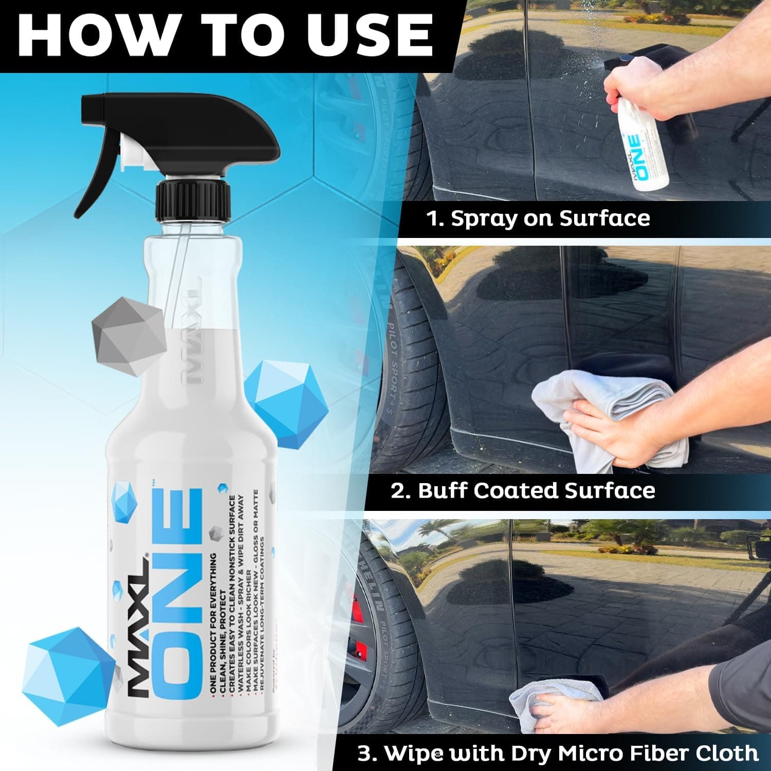 MAXLONE™ Spray de voiture 20oz avec Triphene®, Spray rapide et essuyage nettoyant tout usage sans eau, Mieux que n'importe quel kit de detailing automobile - Image 3
