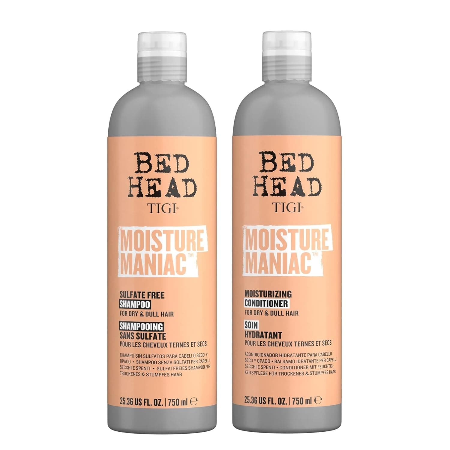 TIGI Bed Head Sulfate Free Shampoo and Conditioner Set for Dry Hair, Moisture Maniac Hair Care with Argan Oil, 25.36 fl oz, 2 Pack - Image 2