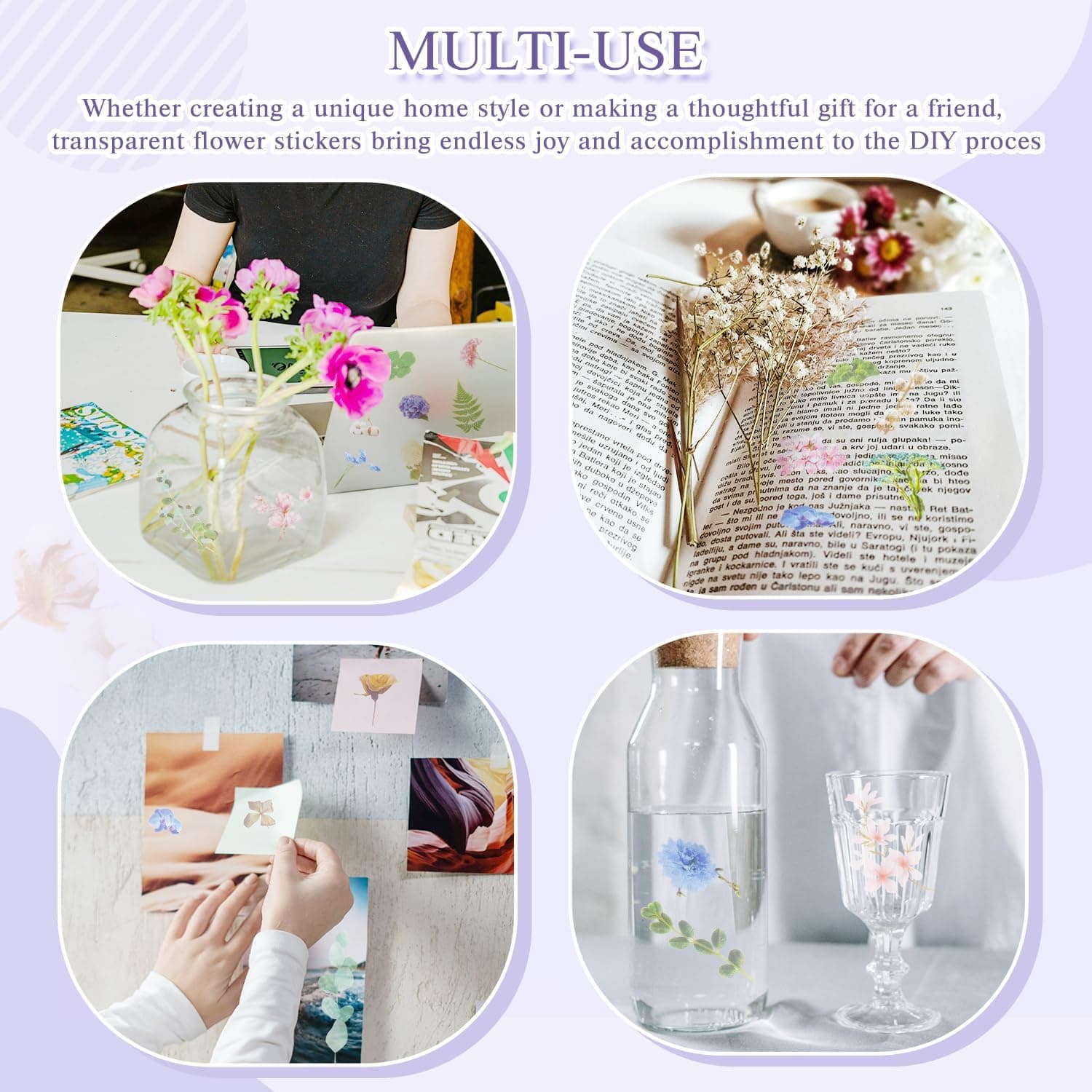 160Pcs Natural Flower Stickers for Scrapbooking,Self-Adhesive Transparent Flower Stickers Scrapbook Supplies Journaling Supplies for Adult Card Making Letters DIY Water Bottle Cards Decoration (160) - Image 5