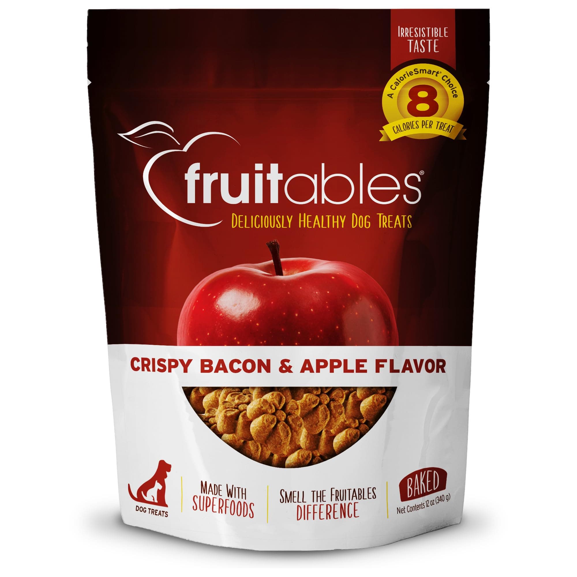 Fruitables Baked Dog Treats, Healthy Pumpkin Treat for Dogs, Low Calorie & Delicious, Free of Wheat, Corn and Soy, Made in the USA, Apple and Crispy Bacon Flavor, 12oz 12 Ounce (Pack of 1) Apple and Crispy Bacon
