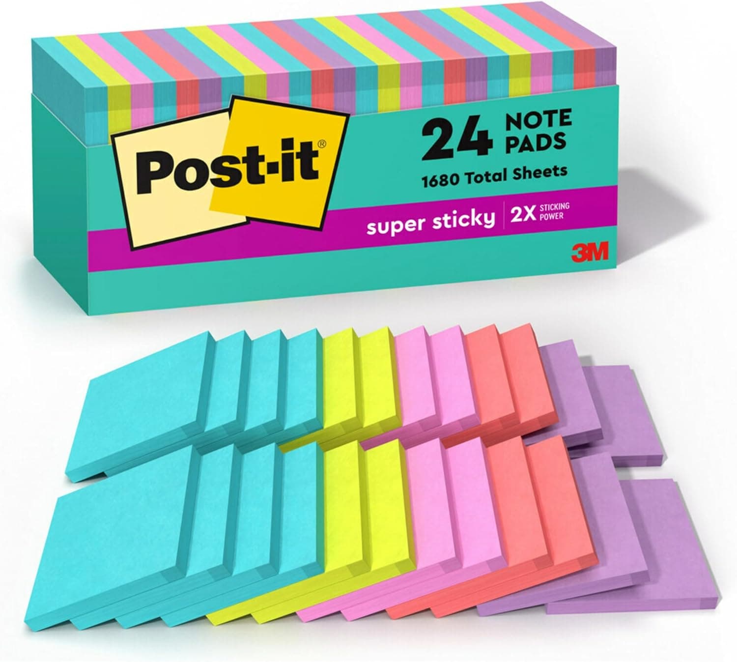 Post-it Super Sticky Notes, 24 Bloc de Notas Adhesivos, 3 x 3 in., Suministros Escolares, Productos de Oficina, 2X El Poder Adhesivo, Supernova - Image 2