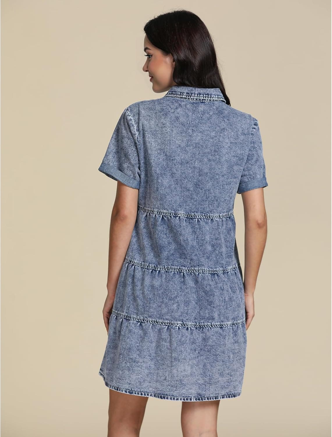 GRAPENT Flowy Summer Dresses para sa Kababaihan 2025 Blue Denim Shirt Dress Short Sleeve Dresses para sa Kababaihan Kulay Bay Blue Baggy Oversized Jean Dress para sa Spring & Summer Medium Size 8 Size 10 - Image 3