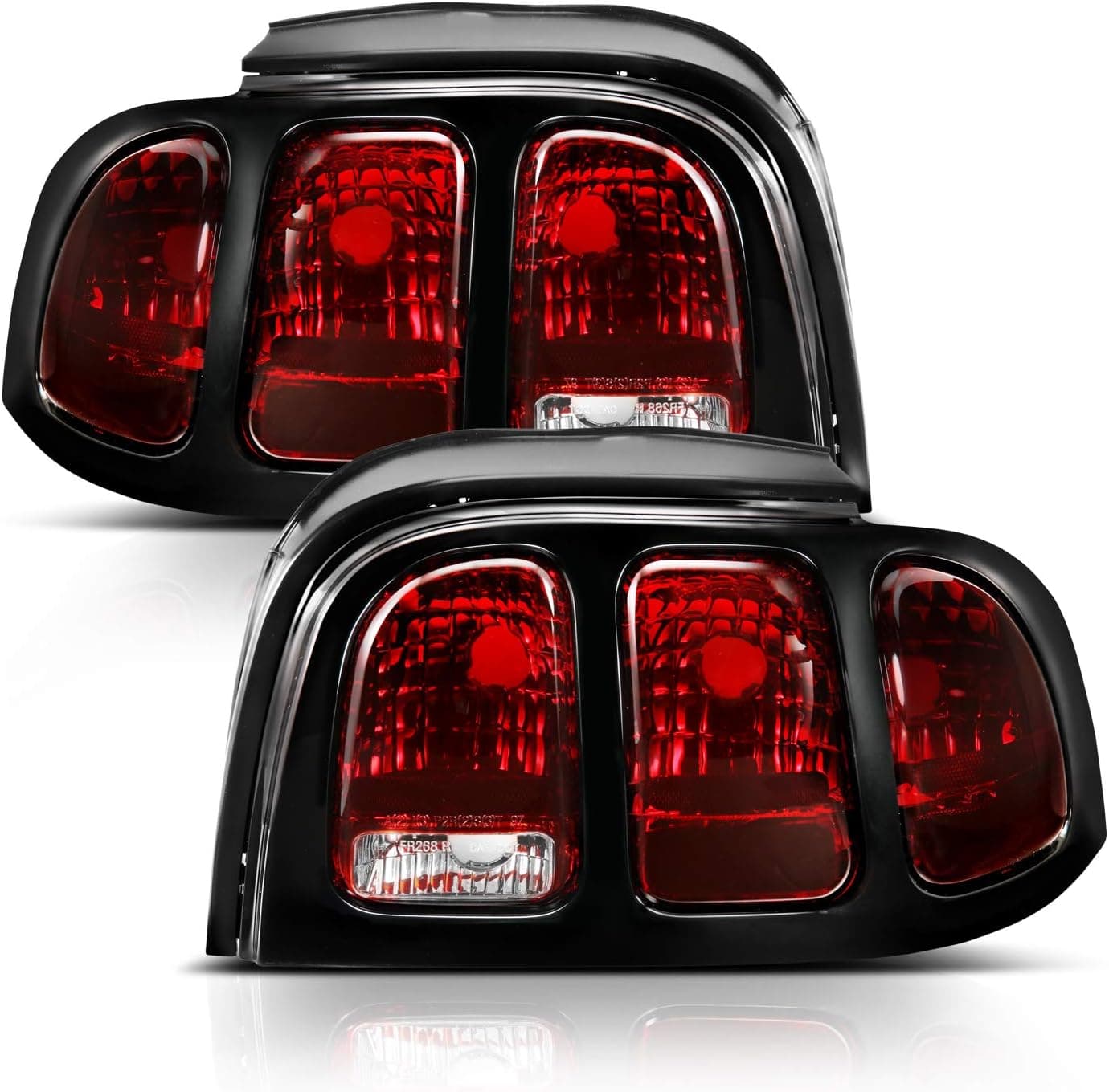 AmeriLite for 1994-1998 Ford Mustang Black Housing Dark Red OE Style Replacement Brake Tail Lights Set - Passenger and Driver Side Smoke+Black - Image 3