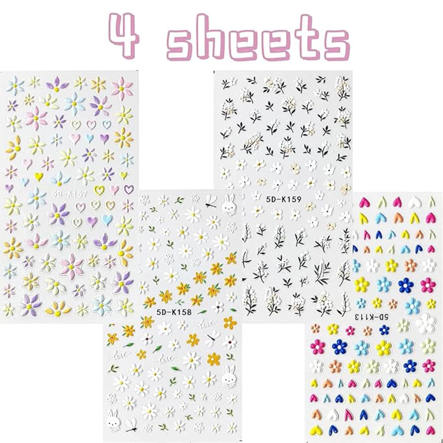 Flower Nail Art Stickers - 5D Embossed, Spring/Summer Daisy Designs, Self-Adhesive Decals for Women's Nail DIY Decoration Colorful-01 - Image 7