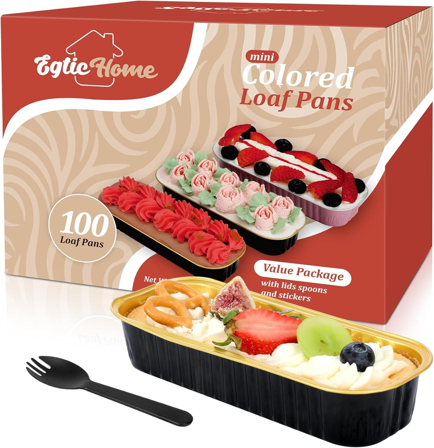 Moldes para Panes Mini con Tapa y Cucharas (Paquete de 100, Negro-dorado, 6.8oz) Moldes Rectangulares de Aluminio para Hornear - Image 8