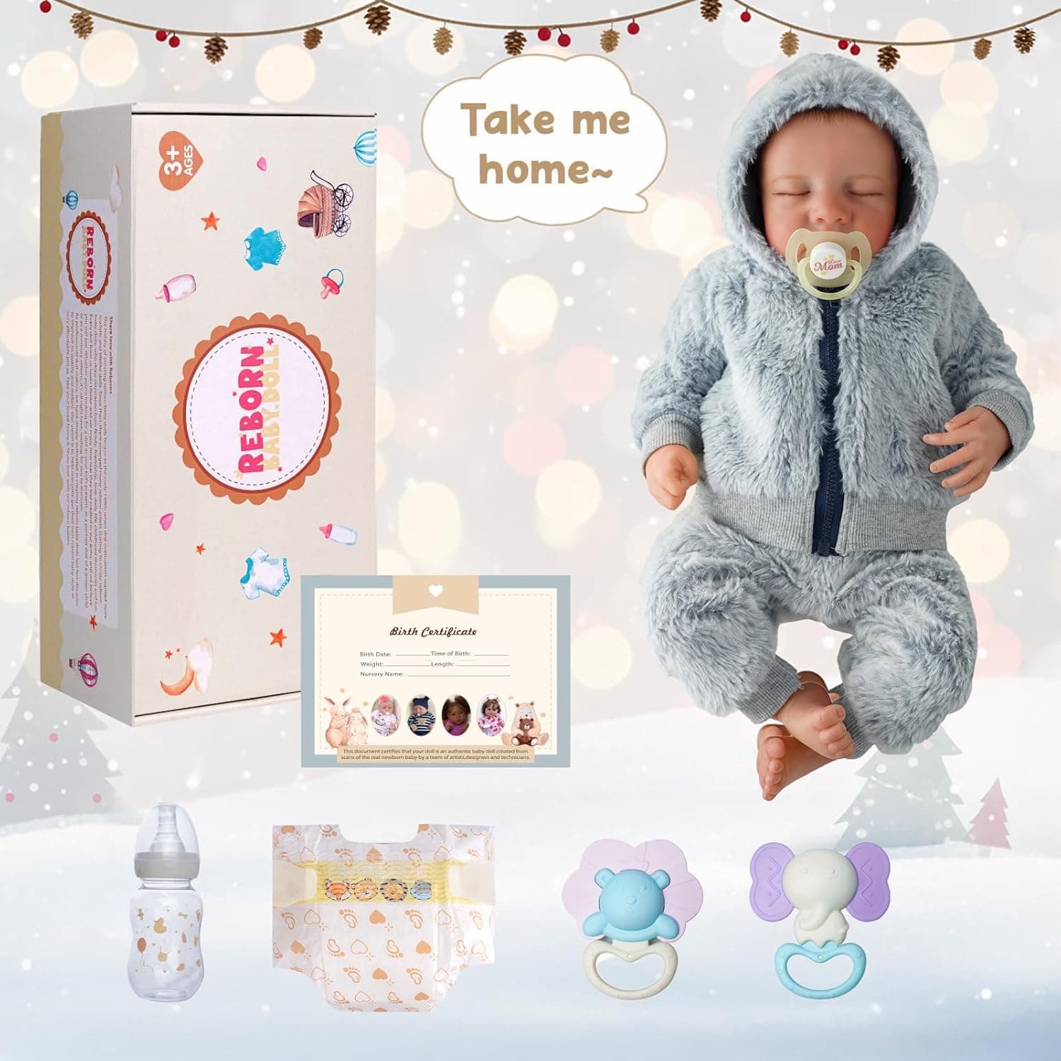 BABESIDE Lifelike Reborn Baby Dolls Silicone Full Body Boys - 17-Inch Real Baby Feeling Realistic-Newborn Baby Doll Full Body Vinyl Real Life Baby Dolls with Toy & Gift Box for Kids Grey - Image 8
