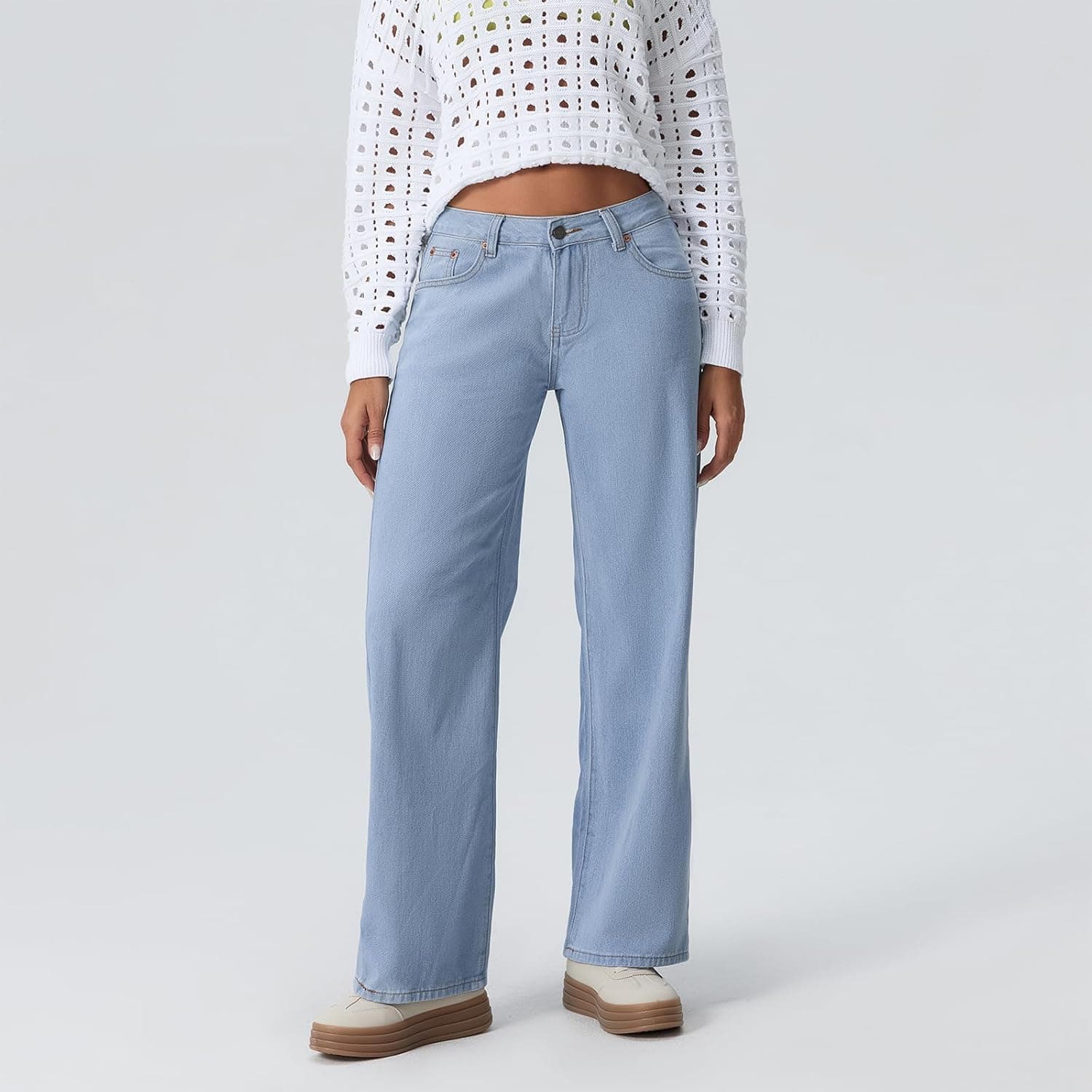 Women Y2k Low Rise Baggy Jeans Loose Fit Boyfriend Straight Wide Leg Jeans Trendy Stretch Long Denim Pants X-Small Baby Blue - Image 3