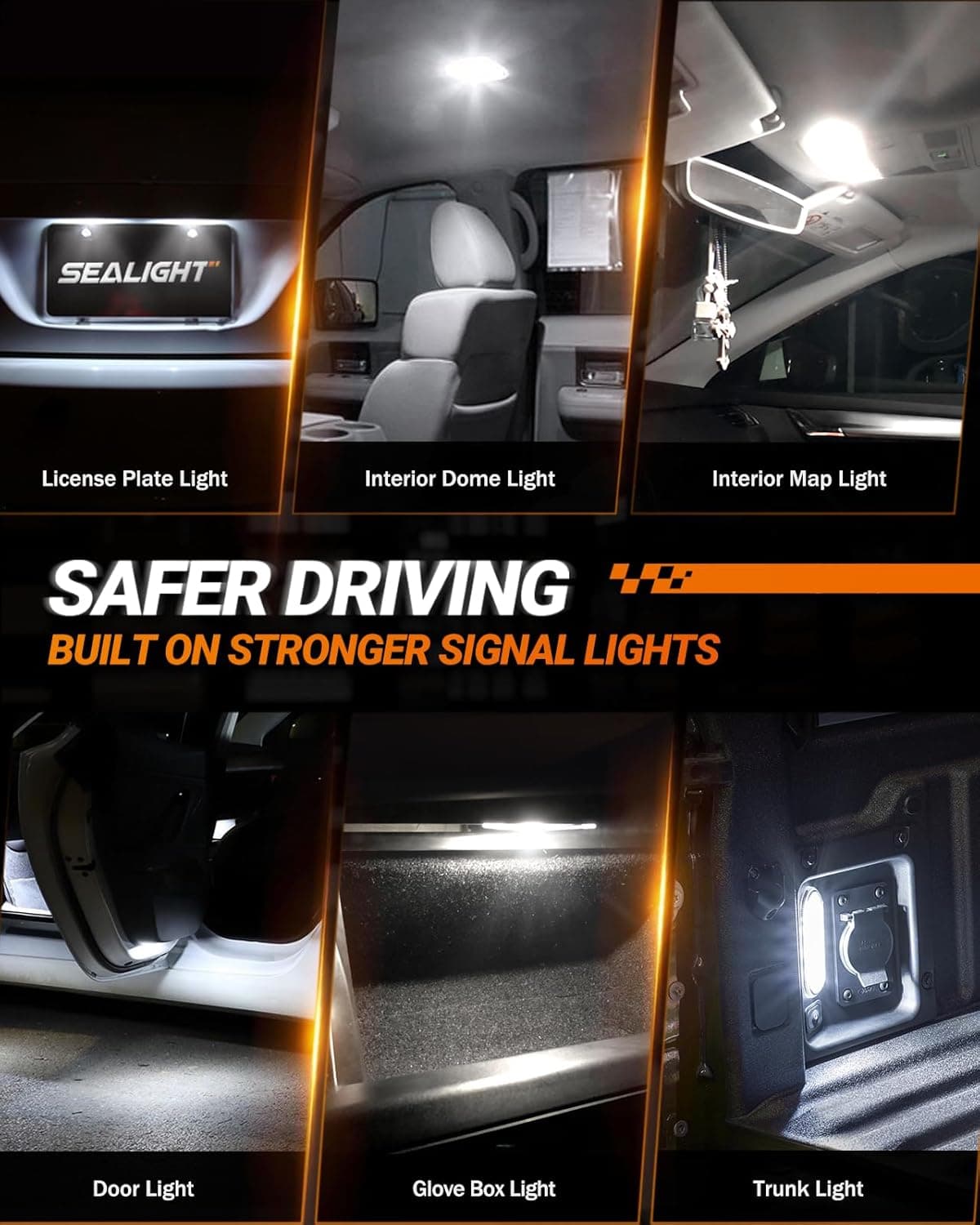 SEALIGHT 194 Bombilla LED 6000K Blanca, Luz de Placa de Matrícula, Luz de Techo, T10 168 2825 W5W 3030 Chips Brillantes Wedge para Bombilla de Reemplazo, Luz LED de Cortesía para Mapa, Maletero, Puerta, Paquete de 10 Blanca 194/168/T10 - Image 3