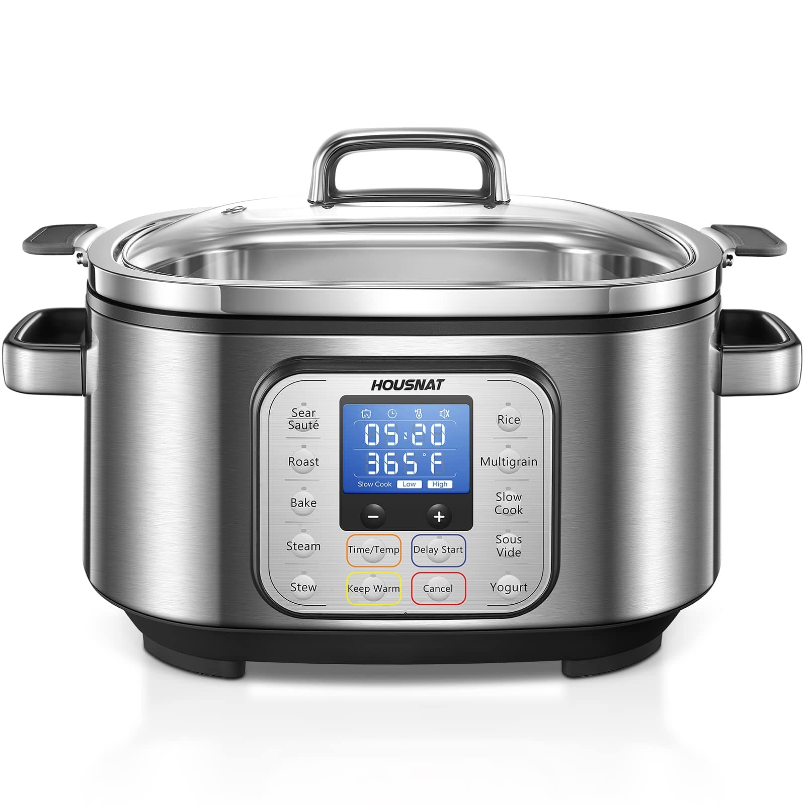 HOUSNAT Slow Cooker, 10 in 1 Programmable Pressure Cooker, 304 Stainless Steel Rice Cookers, Yogurt Maker, 6 QT Sous Vide, Delay Start, Adjustable Temp& Digital Time for Large Families or Entertaining