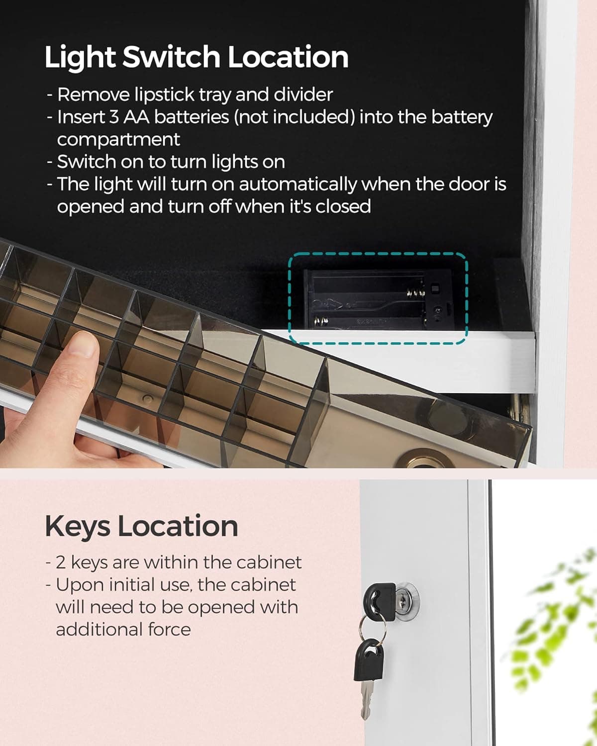 SONGMICS Mirror Jewelry Cabinet Standing Armoire Organizer, Jewelry Storage with Full-Length Frameless LED Lights, Built-in Makeup Mirror, 2 Drawers, Lockable, White UJJC023W01 - Image 8