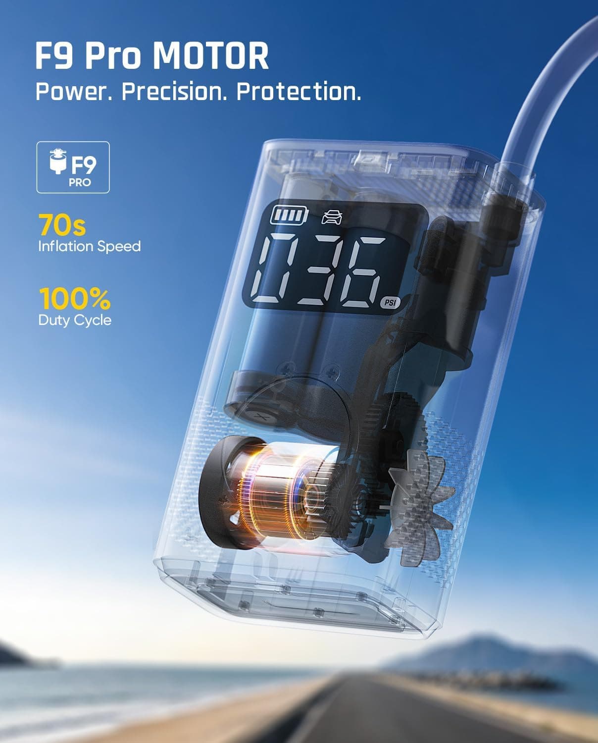 Fanttik X9 Pro Portable Tire Inflator for Compact Car, 1Min Fast Inflate Electric Bike Pump with Digital Tire Pressure Gauge, 150PSI Air Compressor for Electric Bikes, Motorcycle, Ball Black - Image 4