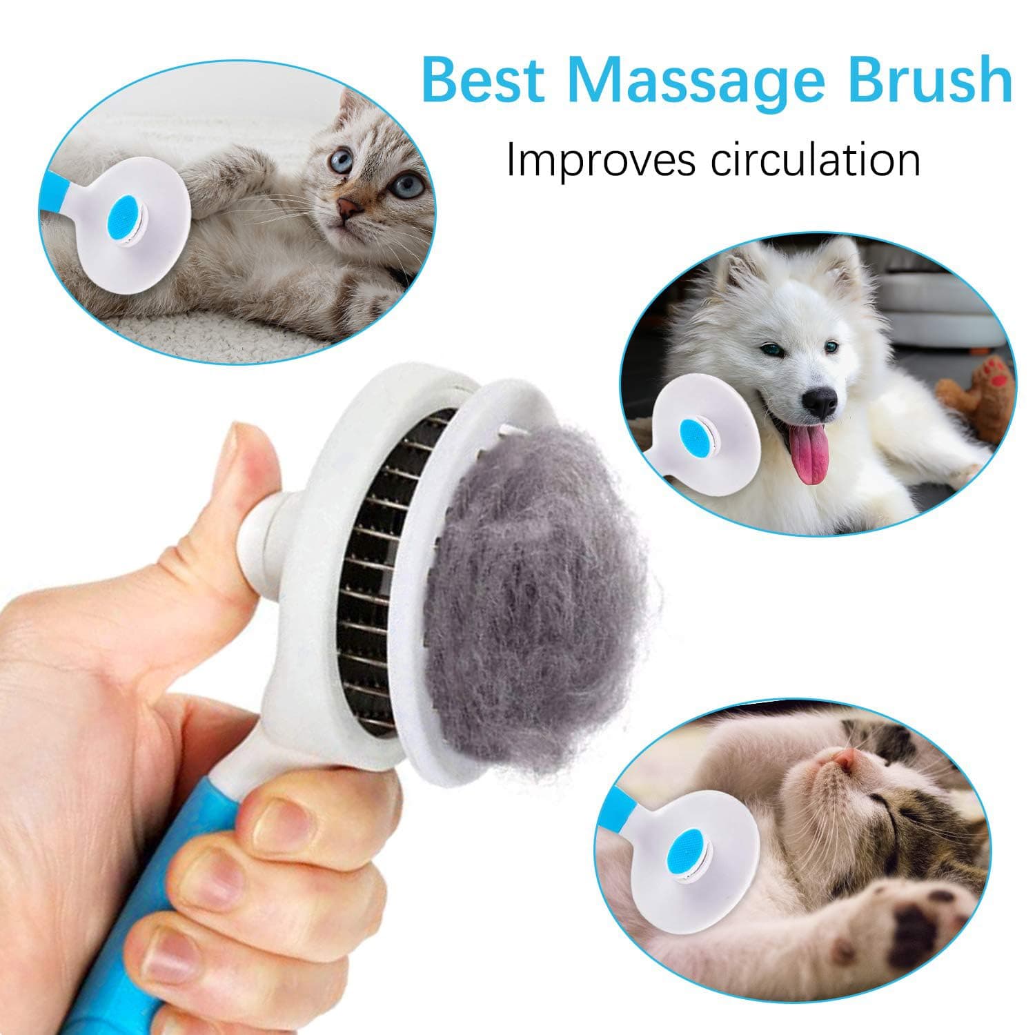 Cat Grooming Brush, Pets Skin Friendly Self Cleaning Slicker Massage Brushes for Shedding Dogs Cats Hair Gentle Remove Loose Undercoat with Long or Short Hairs for All Fur Type- UPGRADED BLUE - Image 5