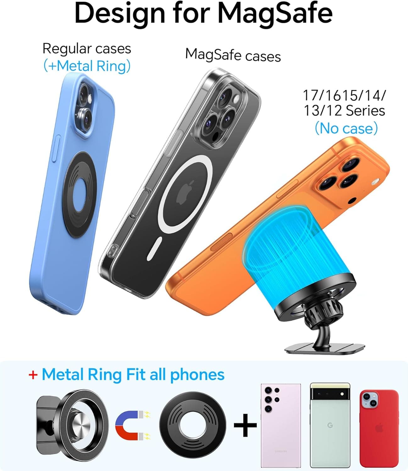 Kaistyle for Magsafe Car Mount【20 Strong Magnets】Magnetic Phone Holder for Car Phone Holder Mount Dash Mounted Holders Cell Phone Holders for Your Car Accessories for Women Men for iPhone 17 16 15 14 Black - Image 8