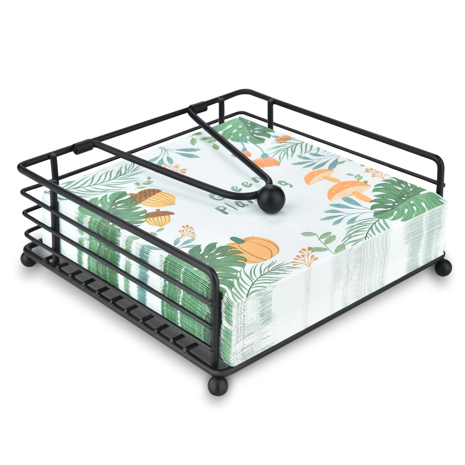 Napkin Holder for Table & Kitchen - Modern Flat Napkin Dispenser for Home & Outdoor Dining, Paper Napkin Holders with Weighted Arm for Easy Access - Keep Your Dining Area Tidy and Organized