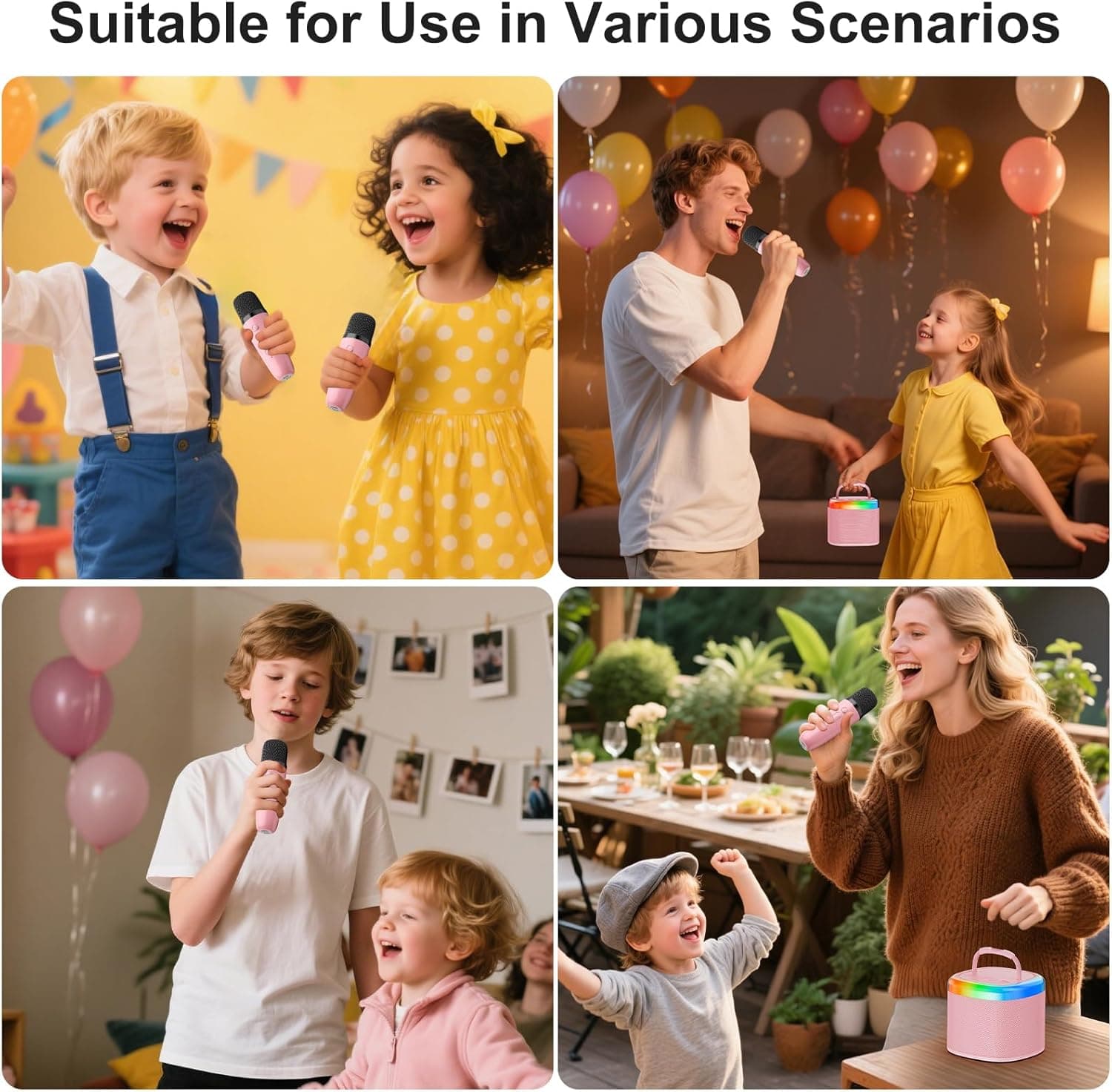 JYX Mini Karaoke Machine for Kids, Portable Bluetooth Karaoke Speaker Unpowered Cabinets with 1 Wireless Microphones and Party Lights and Adults, Birthday Gifts for Girls Boys Family Home Party(Pink) Pink-2Mic - Image 2