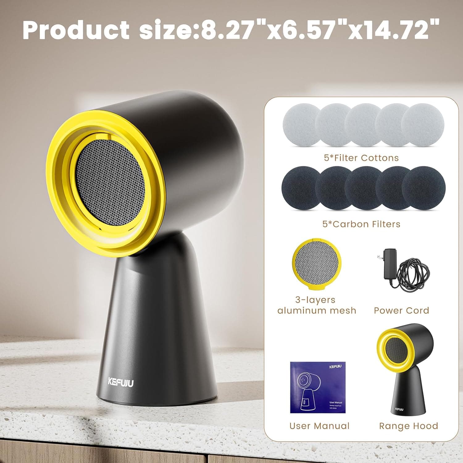 Campana Extractora Portátil, Ventilador de Cocina de Escritorio con 3 Velocidades, Ventilación Ajustable con Filtro de Aluminio Desmontable, Luz LED, Gran Taza de Recolección de Aceite para BBQ Interior, Cocción de Olla Caliente y RV - Image 8