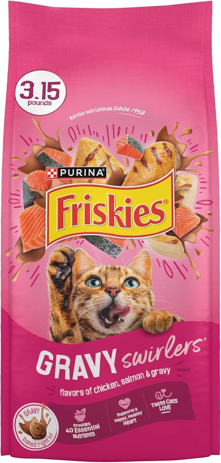 Purina Friskies Gravy Swirlers With Flavors of Chicken, Salmon and Gravy Dry Cat Food - 3.15 lb. Bag 3.15 Pound (Pack of 1) - Image 2