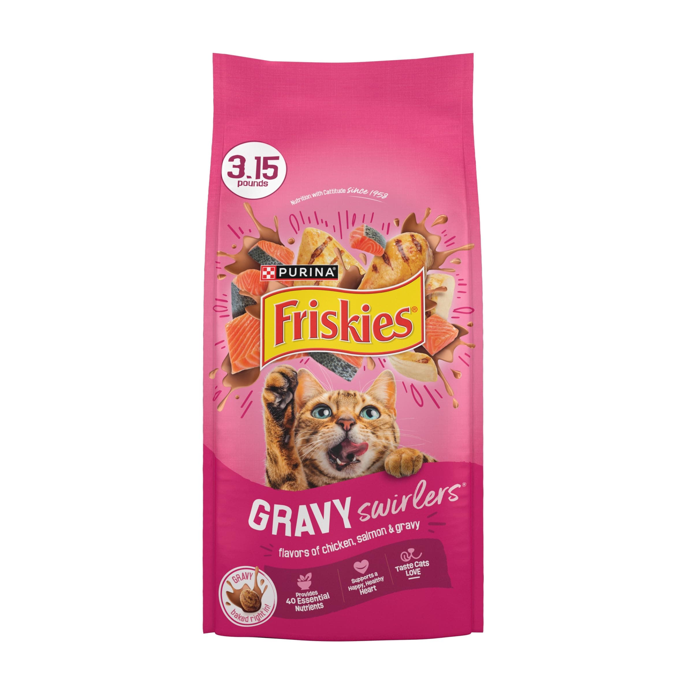 Purina Friskies Gravy Swirlers With Flavors of Chicken, Salmon and Gravy Dry Cat Food - 3.15 lb. Bag 3.15 Pound (Pack of 1)