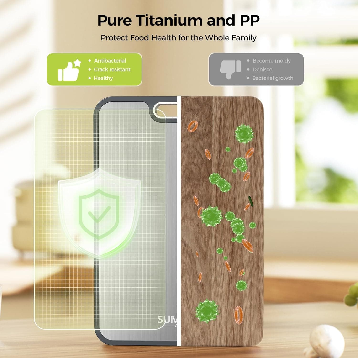 Titanium Cutting Board for Kitchen, Cutting Board Double Sided Food Grade, Pure Titanium/PP, Easy to Clean Large Size 16”×11” Silver Set of 1 (16" x 11") - Image 3