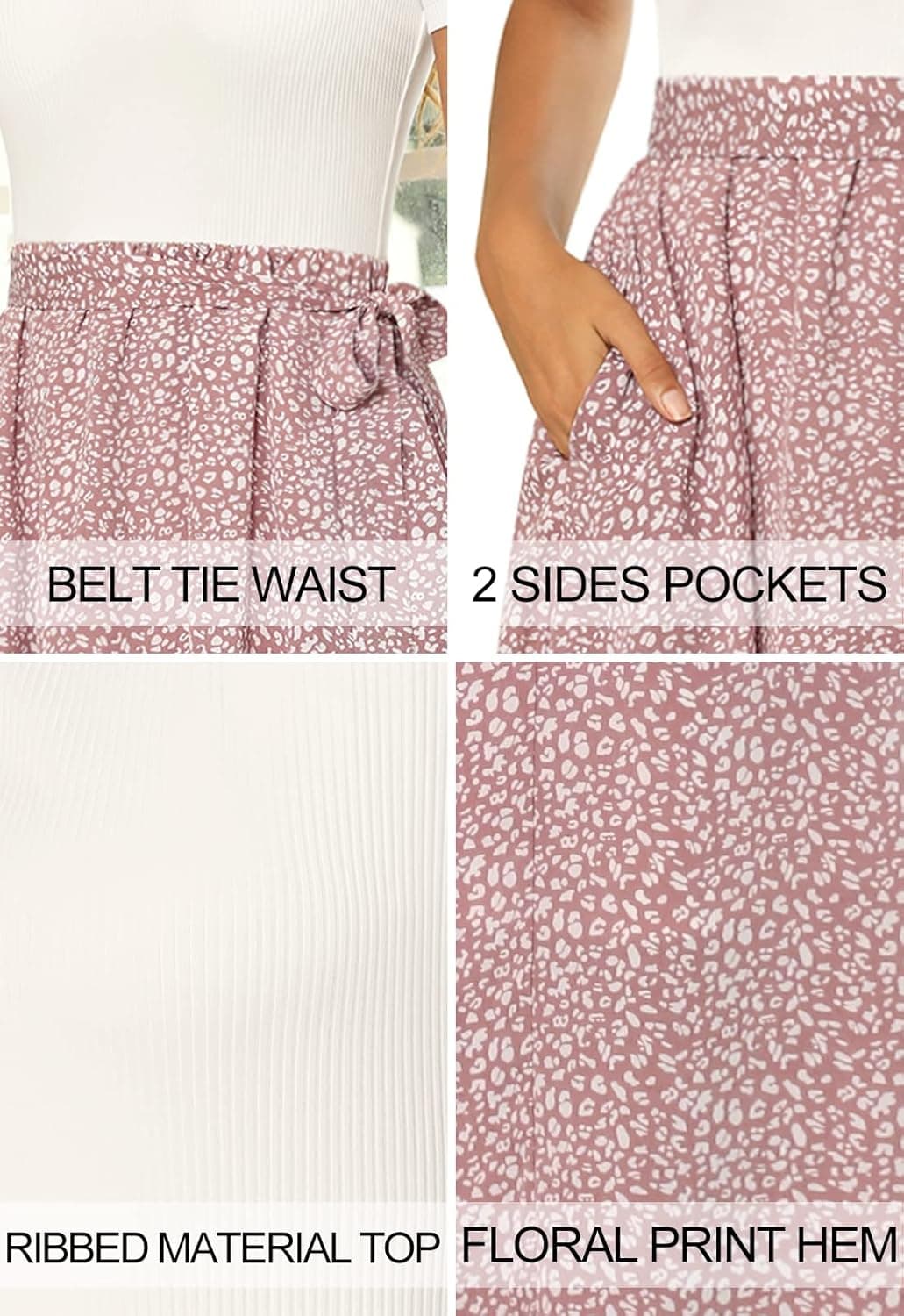 Zattcas Women 2025 Summer Dress Short Sleeve Ribbed Teacher Church Modest Business Casual Work Outfits Midi Dress Medium White/Light Mauve - Image 6