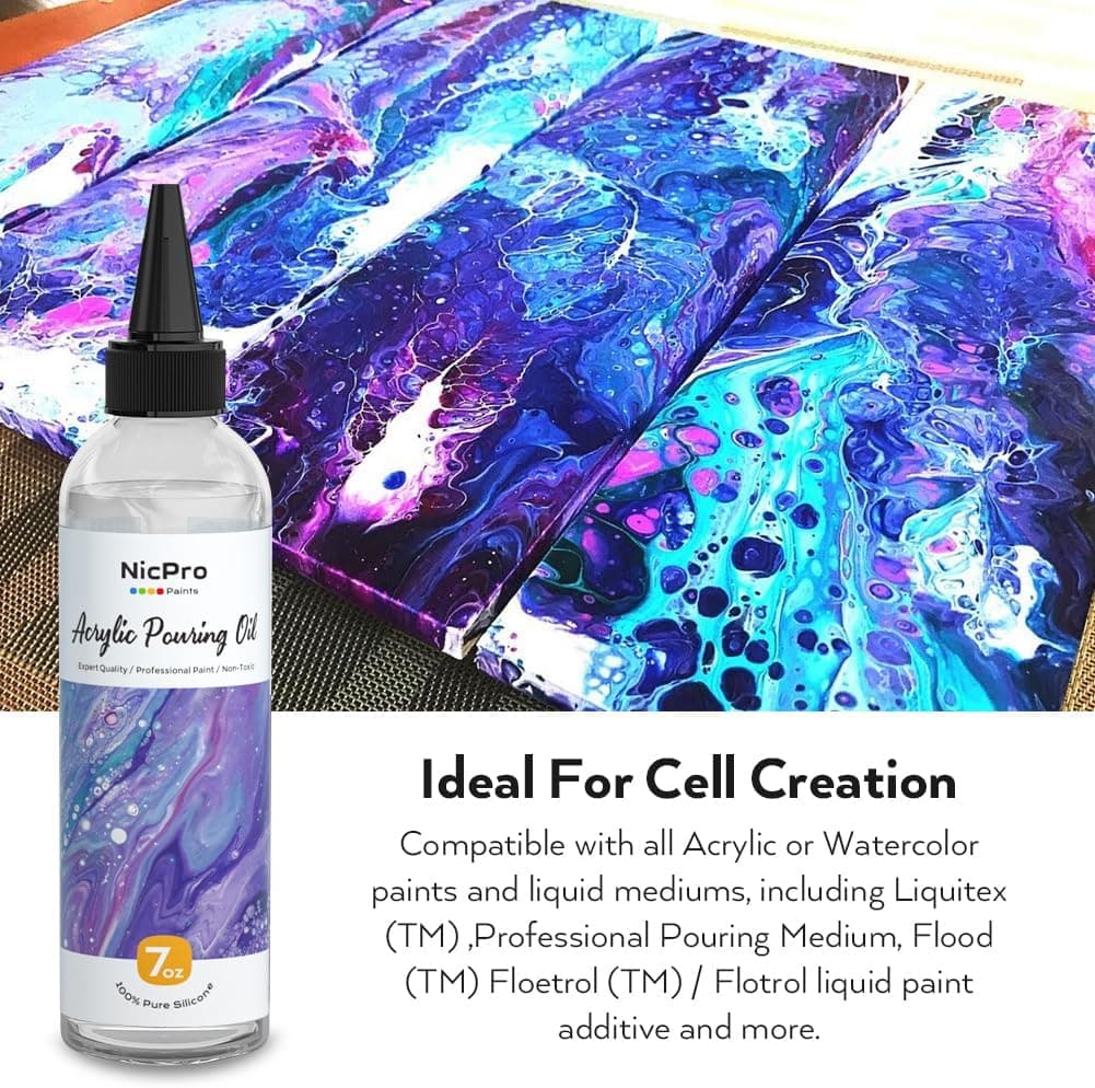 Nicpro 7 Ounce Silicone Pouring Oil for Art, Dramatic Cell Activator for Acrylic Paint Pour, 100% Silicone Medium Compatible with All Painting Acrylic or Watercolor - Image 4