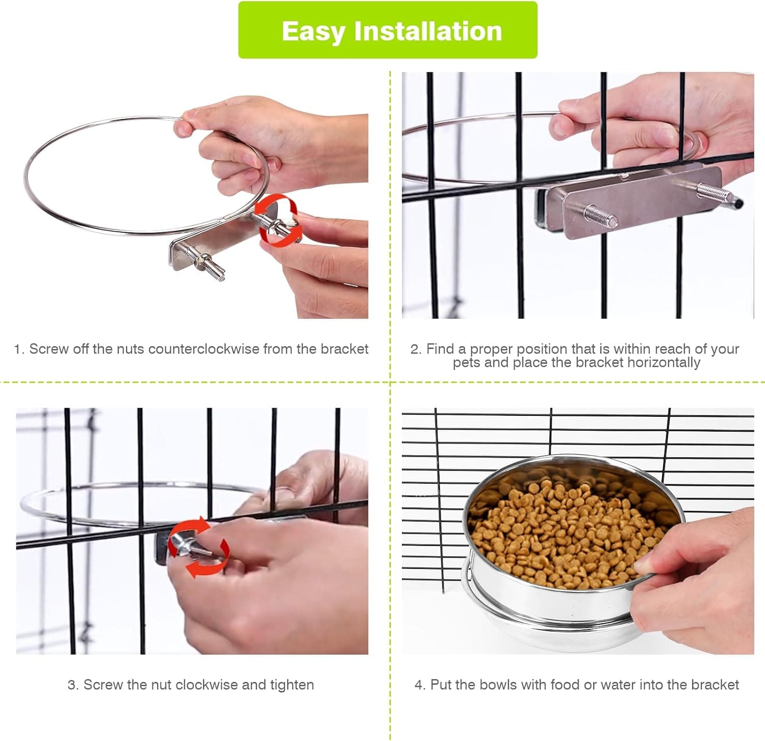 2 Pcs Small Pet Dog Food Water Bowl for Cage Stainless Steel Non-Spill Kennel Hanging Cats Pets Bowls with Clamp Holder Crate Feeder Dish for Small Dogs Pets (4.7x1.9'' & 3.9x1.7'') XS (19 & 12 OZ) Silver - Image 7