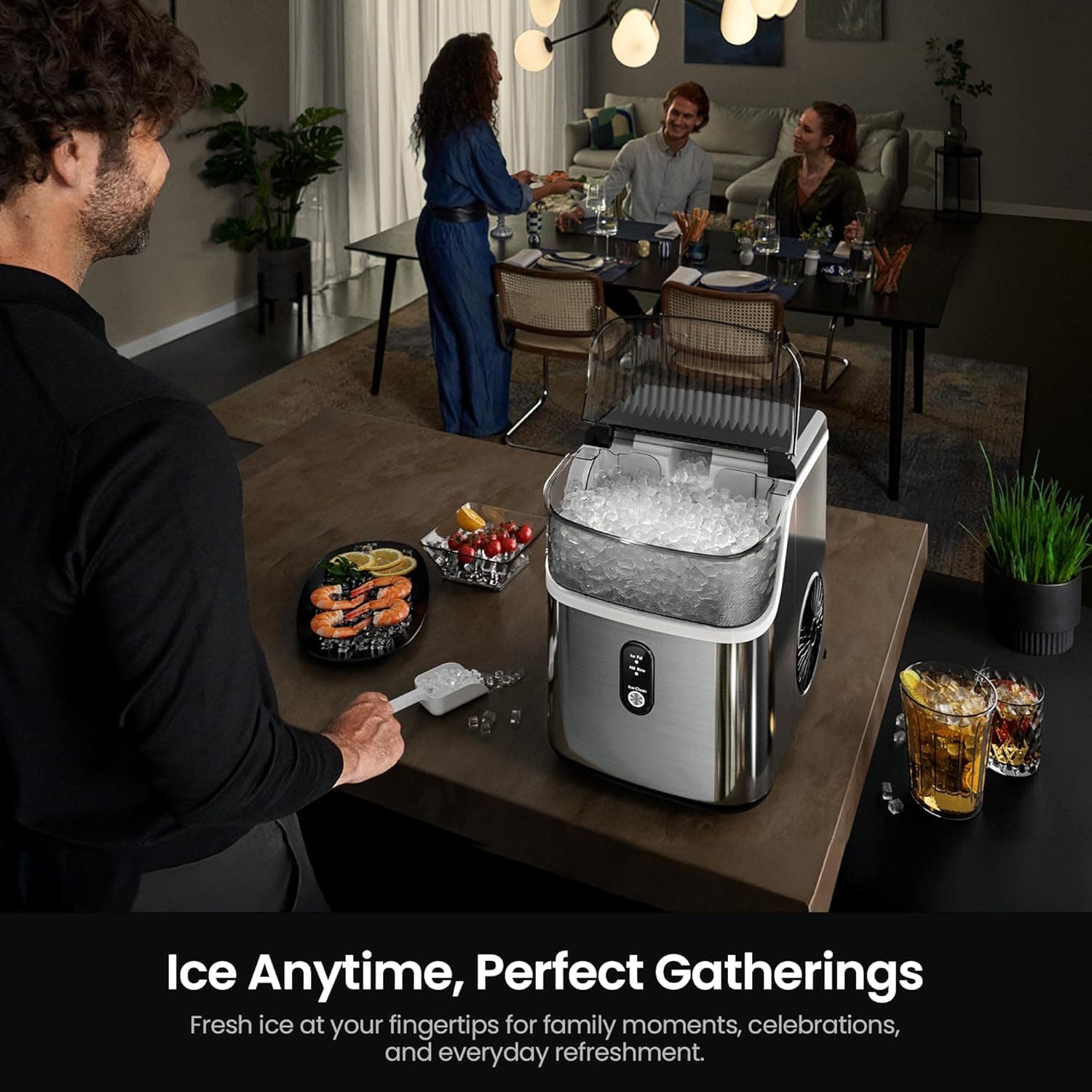 Kismile Nugget Ice Makers Countertop,Portable Ice Machine with Crushed Ice, 35lbs/Day,Self-Cleaning,One-Click Operation for Home Use(Silver) 35lbs/day Silver 1 - Image 6