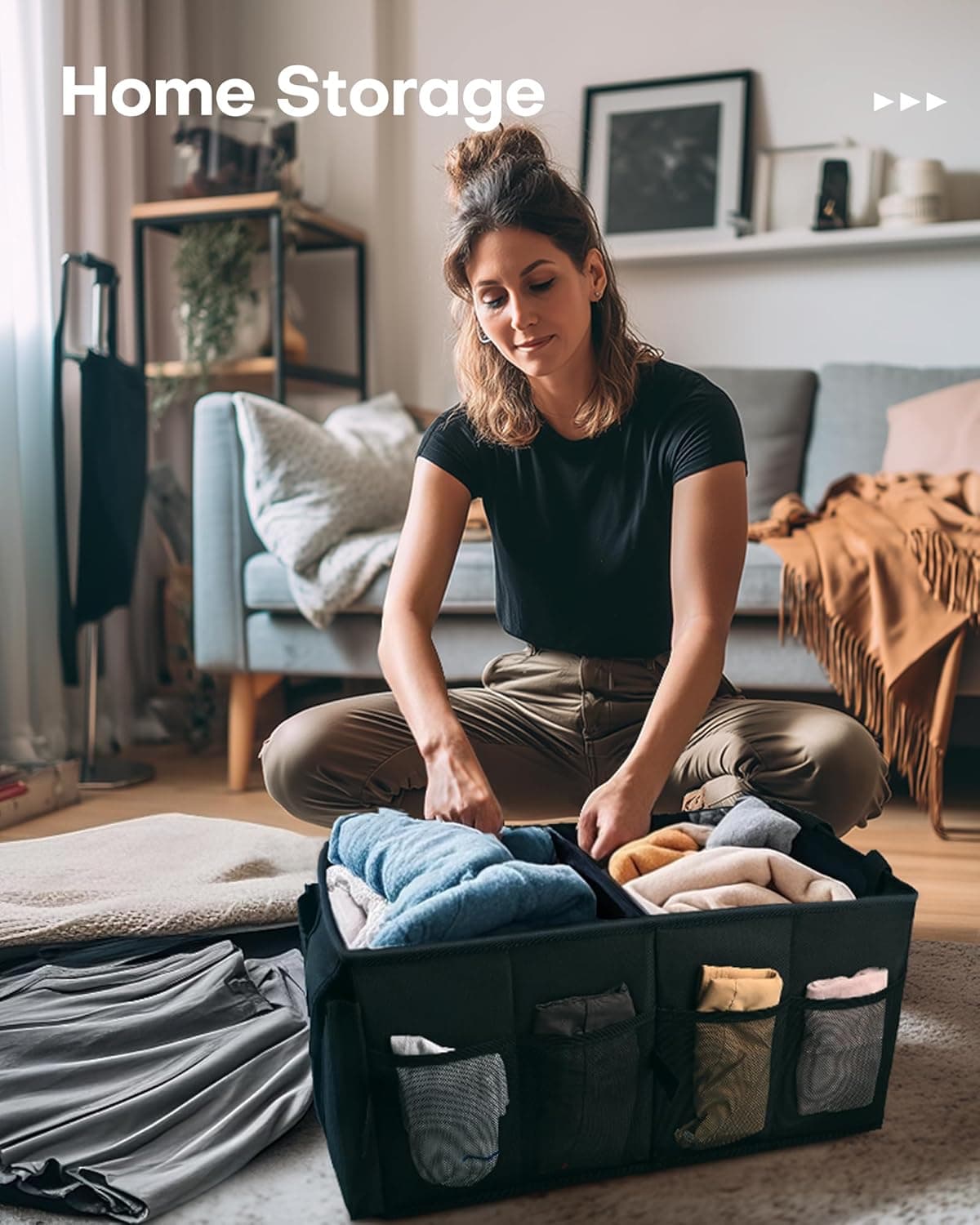 HOTOR Trunk Organizer - Car Organizer, Foldable Trunk organizer for SUVs & Sedans, Sturdy Car Organization for Car Accessories, Tools, Sundries, Black, 2 Compartments, 21.3"×12.6"×10.6" Medium Black - Image 11