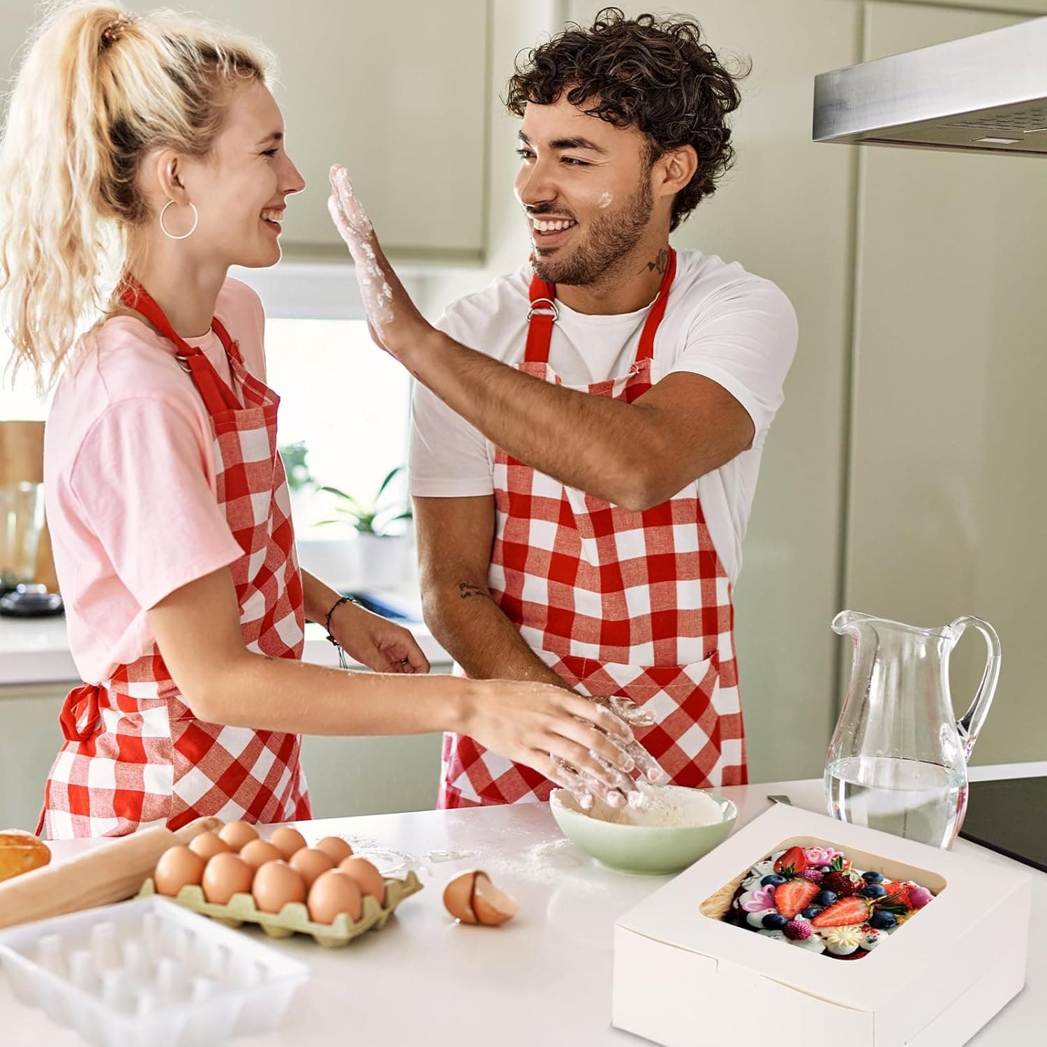 Moretoes 24pcs Cake Boxes, 10x10x5 Inches White Square Bakery Boxes with Window Cajas Pasteles for Cake, Mother's Day, Pastries, Chocolates, Cookies, Pie, Birthday Party, Wedding 24pcs-10*10*5 - Image 6