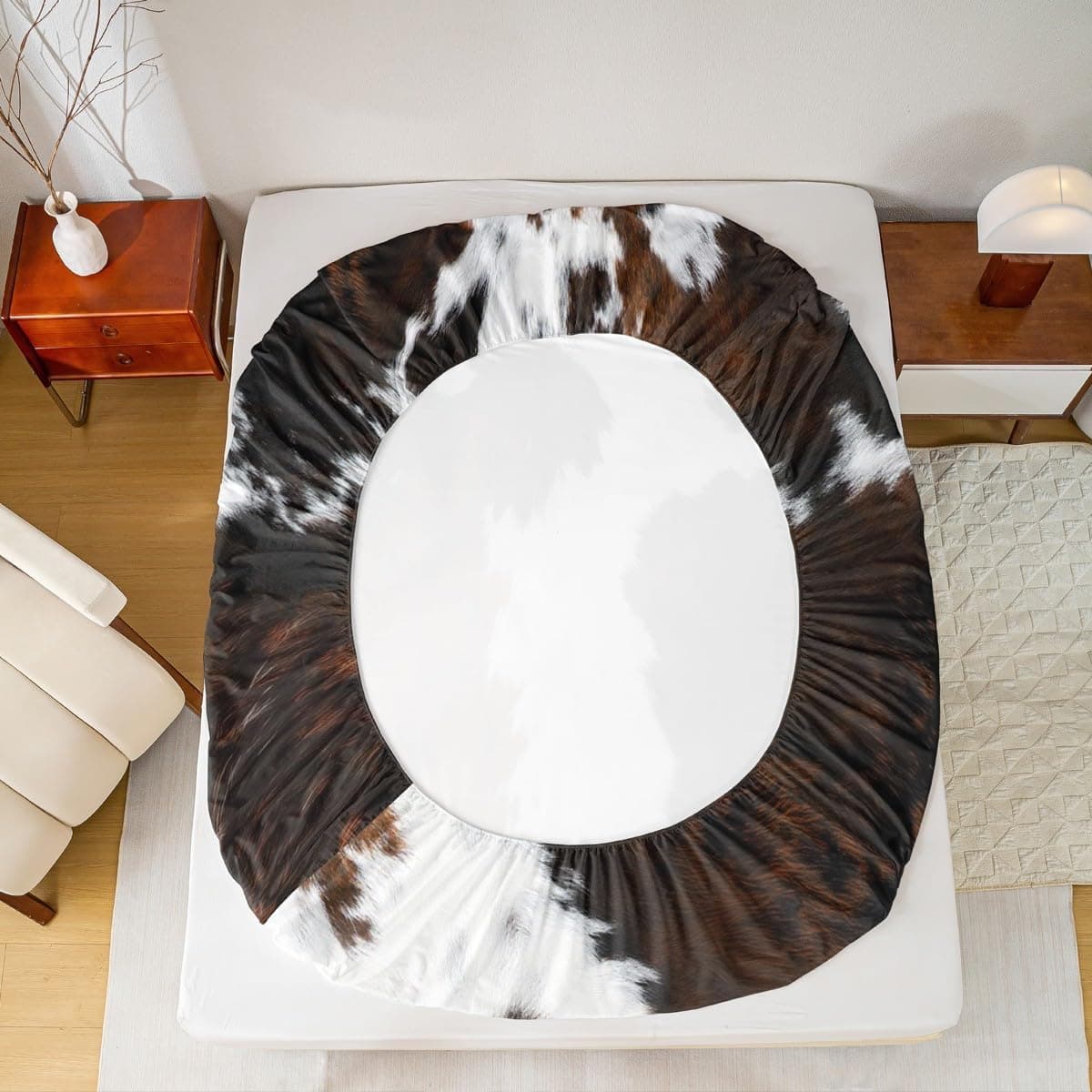 Cowhide Print Fitted Sheet Full Size 3 Pcs, Cow Fur Pattern Theme Bedding Deep Pocket for Home Bedroom Decor, Maroon (1 Fitted Sheet+2 Pillowcases) No Flat Sheet Cowhide Print 01 FULL (W54*L75*H16") - Image 8