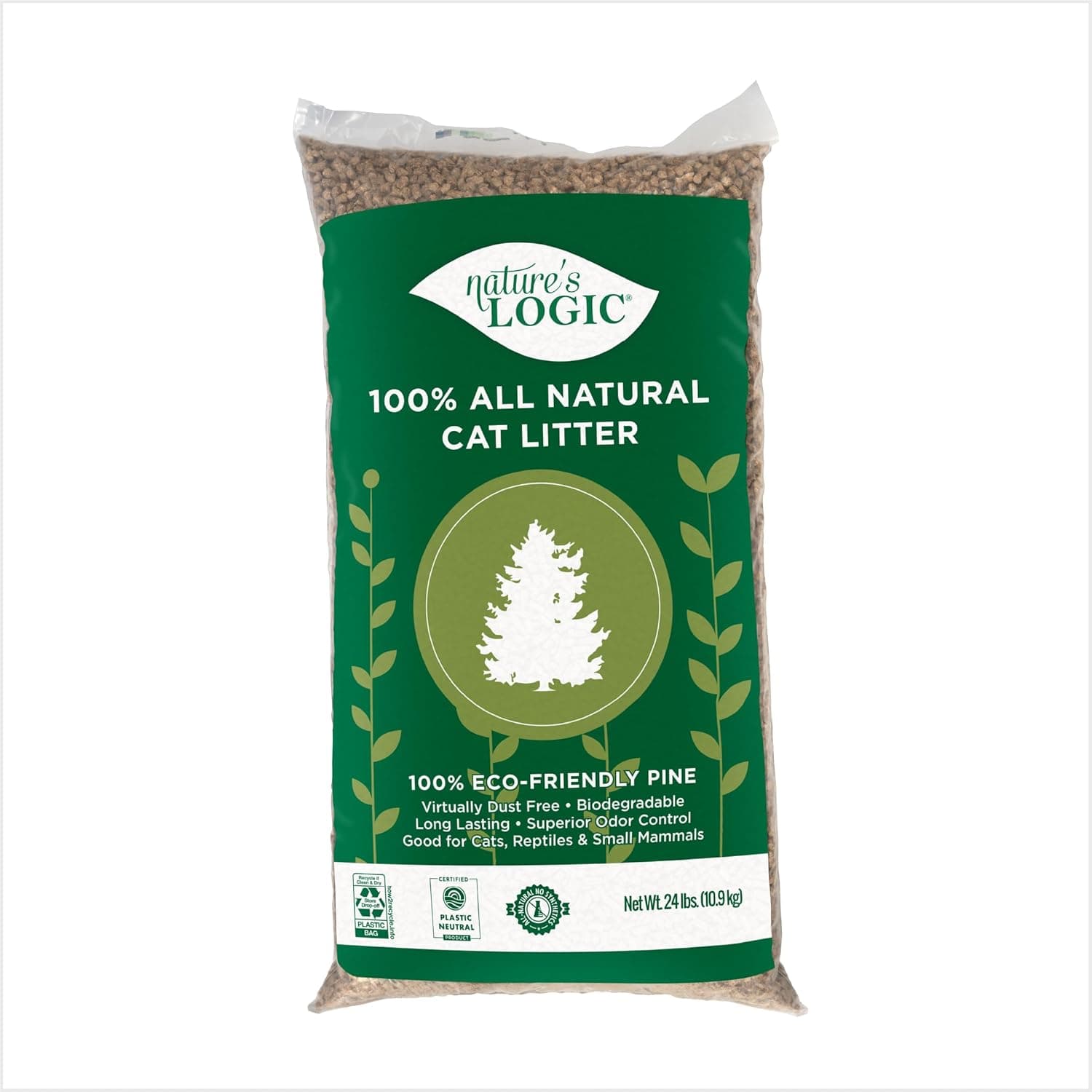 Nature's Logic 100% Natural Pine Pellet Cat Litter - 100% Ponderosa Pine, Dust-Free, Unscented, Biodegradable - Safe for Cats, Kittens, Reptiles & Small Pets - Highly Absorbent - 24 lb Bag - Image 2