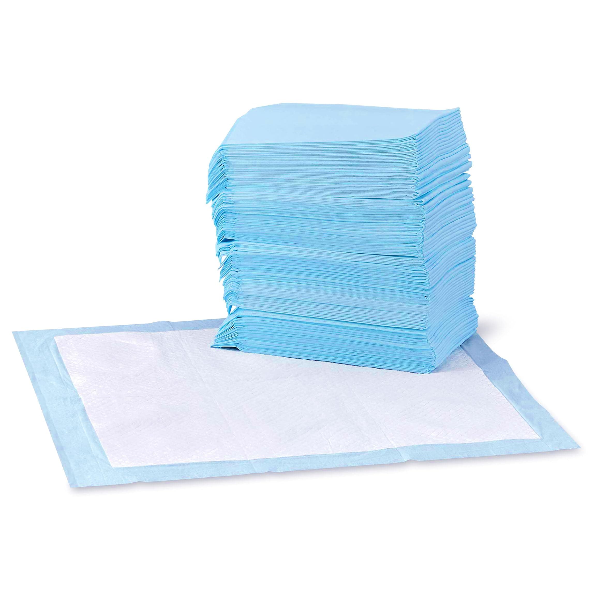 Amazon Basics Almohadillas para Perros y Cachorros, 5 Capas a Prueba de Fugas, Súper Absorbentes, Superficie de Secado Rápido, Entrenamiento para Ir al Baño, Regular (22x22”), 100 Contenido, Azul y Blanco Regular (100 Contenido)