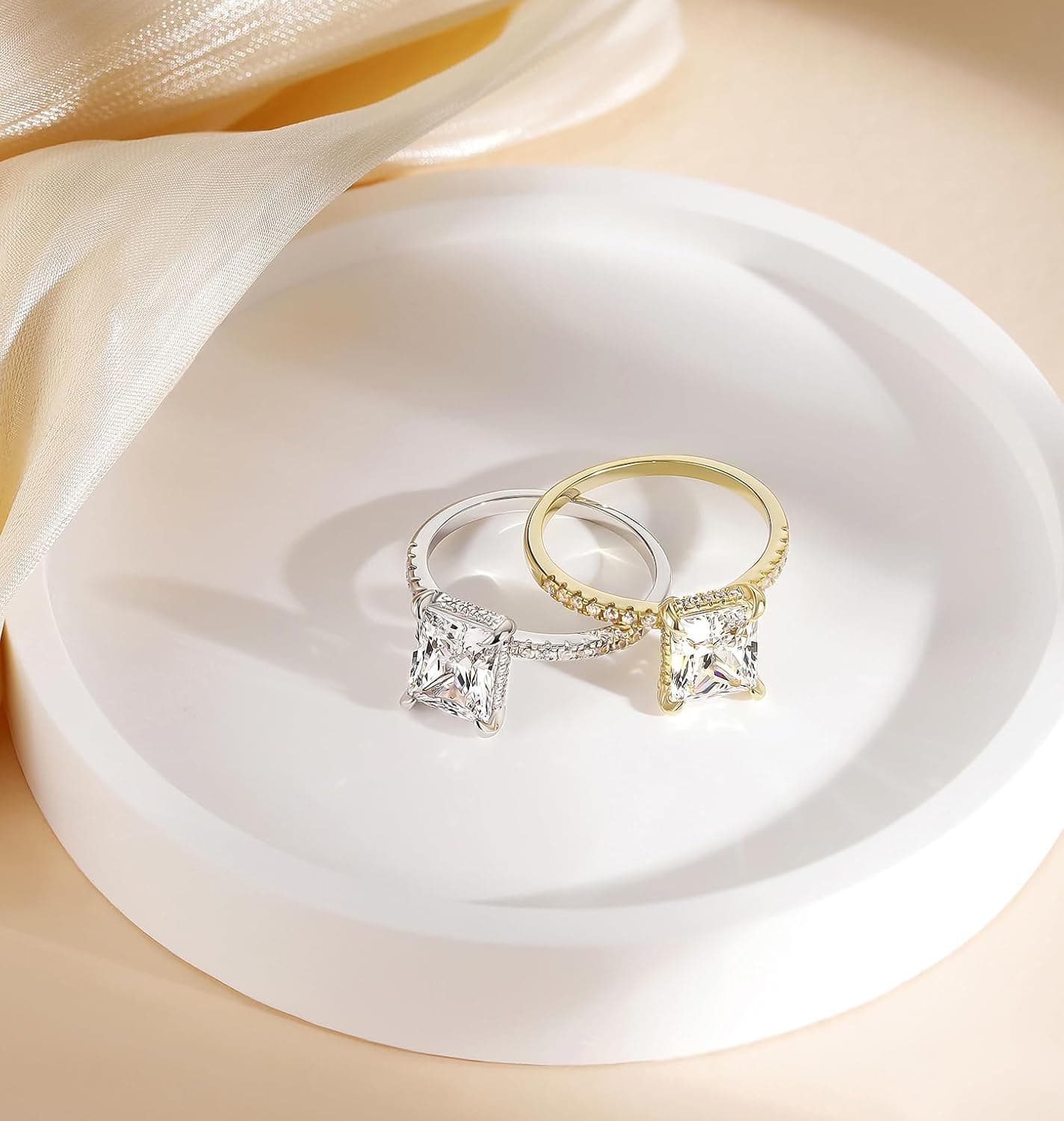 TIGRADE 4CT Engagement Ring for Women Radiant Cut Cubic Zirconia Wedding Band CZ Promise Anniversary Ring Size 3-13 Silver 7.5 - Image 4