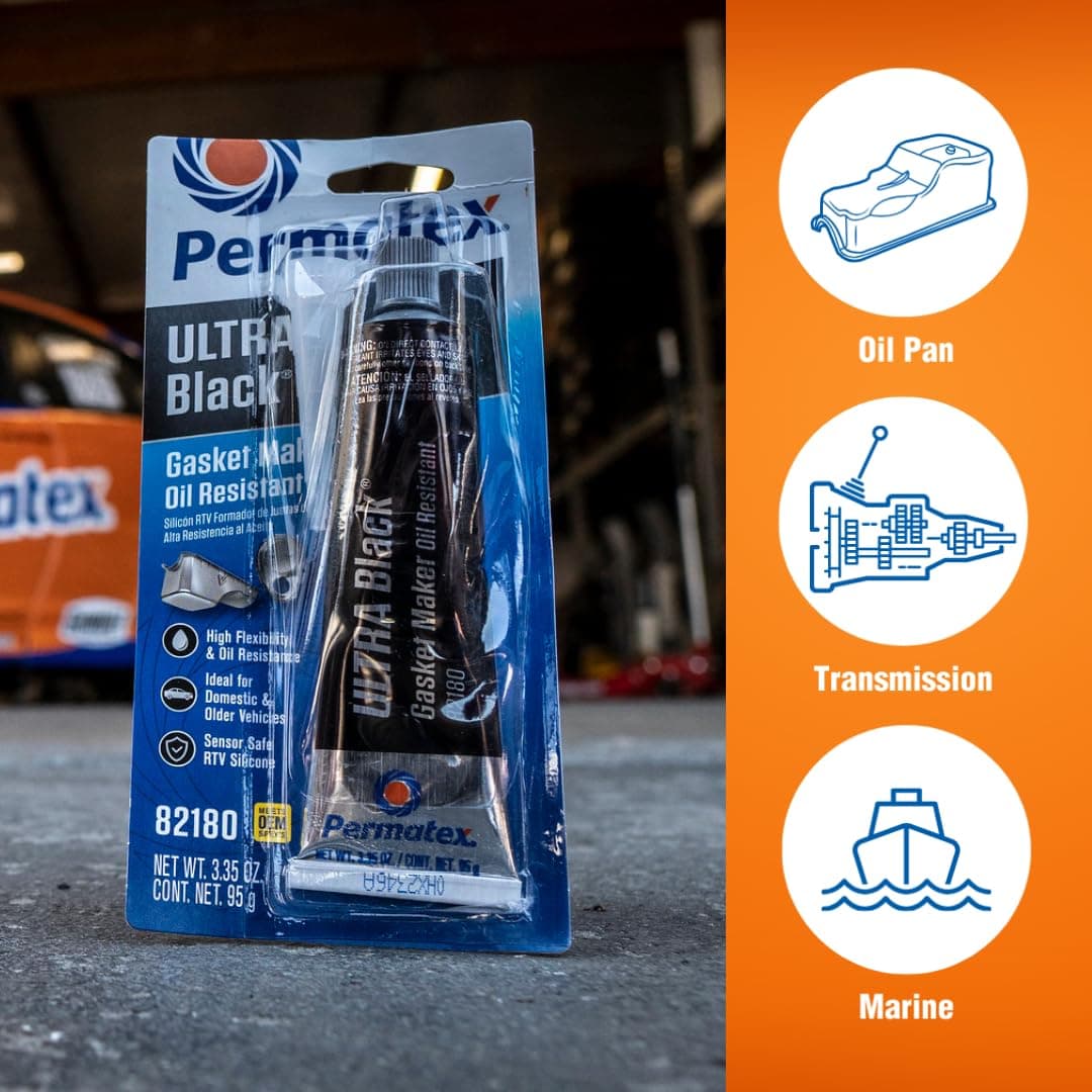 Permatex 82180 Ultra Black Maximum Oil Resistance RTV Silicone Gasket Maker, Sensor Safe And Non-Corrosive, For High Flex And Oil Resistant Applications 3 oz 3 Fl. Oz. Ultra Black - Image 6