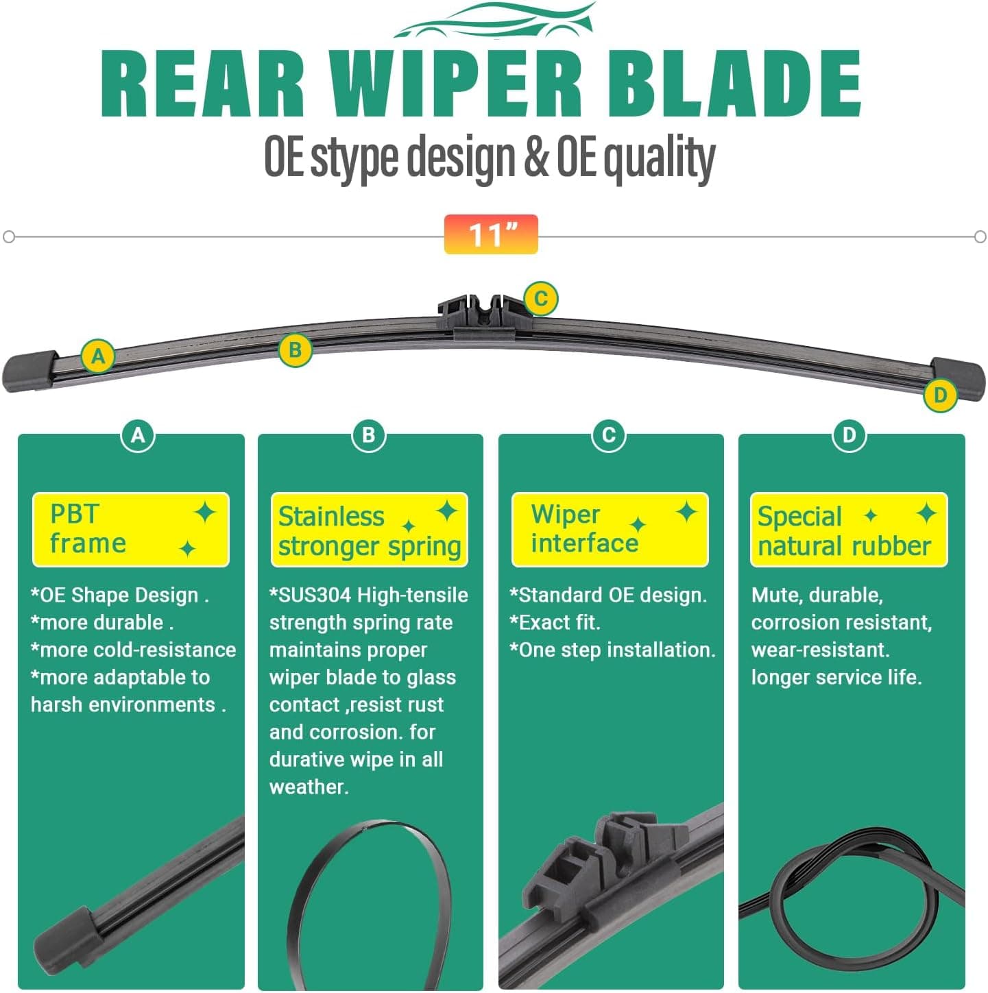 26" 22" 11" Windshield Wiper Blades Replacement for Ford Explorer 2011 2012 2013 2014 2015 2016 2017 2018 2019 2020 2021 2022 2023 2024 OEM Premium All Weather Front Rear Wipers Set (Pack of 3) - Image 5