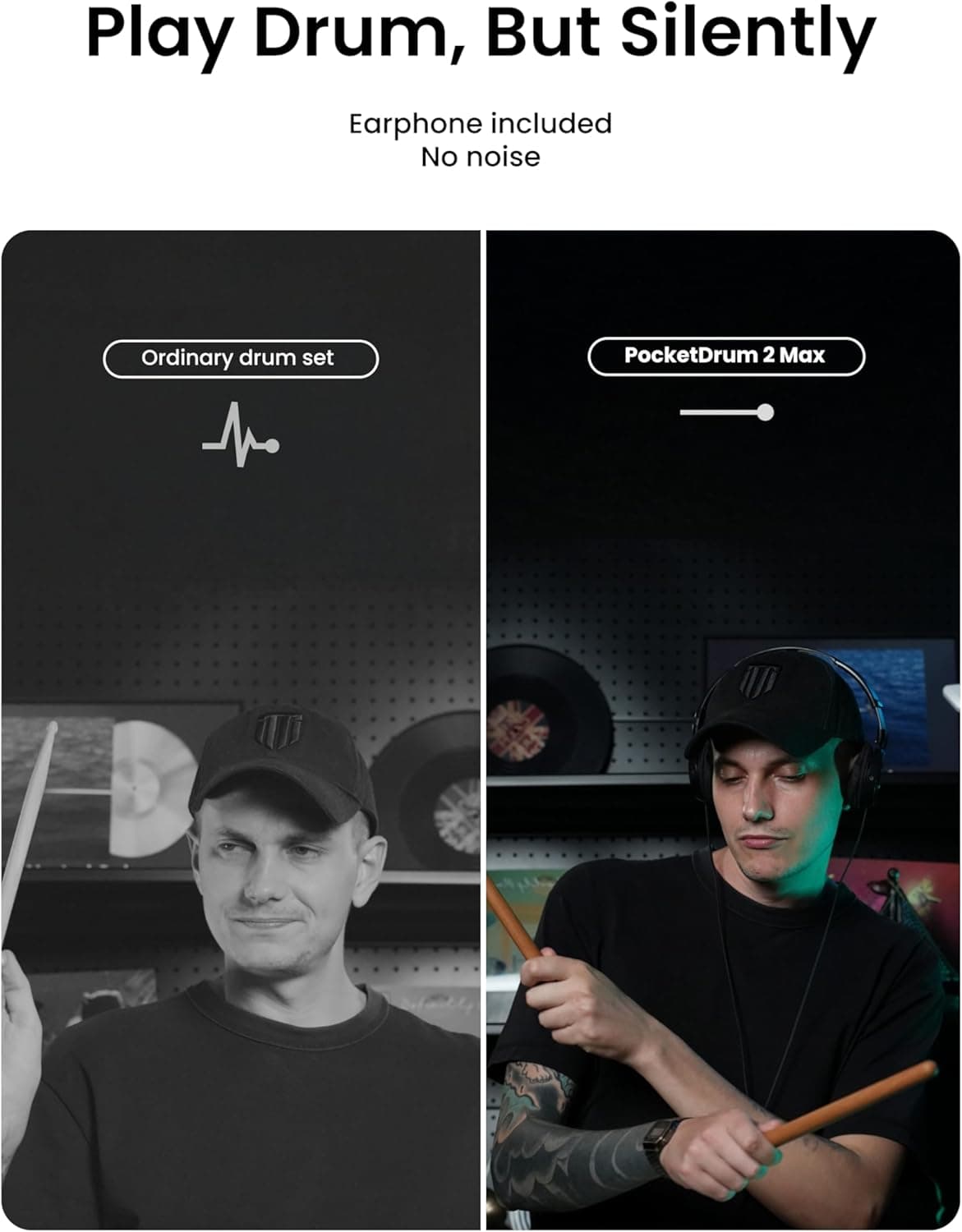 AeroBand Electronic Drum Set PocketDrum2 MAX 2025, Air Drum Sticks & Pedals & Bluetooth Adapter, Play Drum Anywhere Anytime, 8 Tones and USB Midi Teens Adult Drummer Gift (Earphone Included) Wood - Image 4