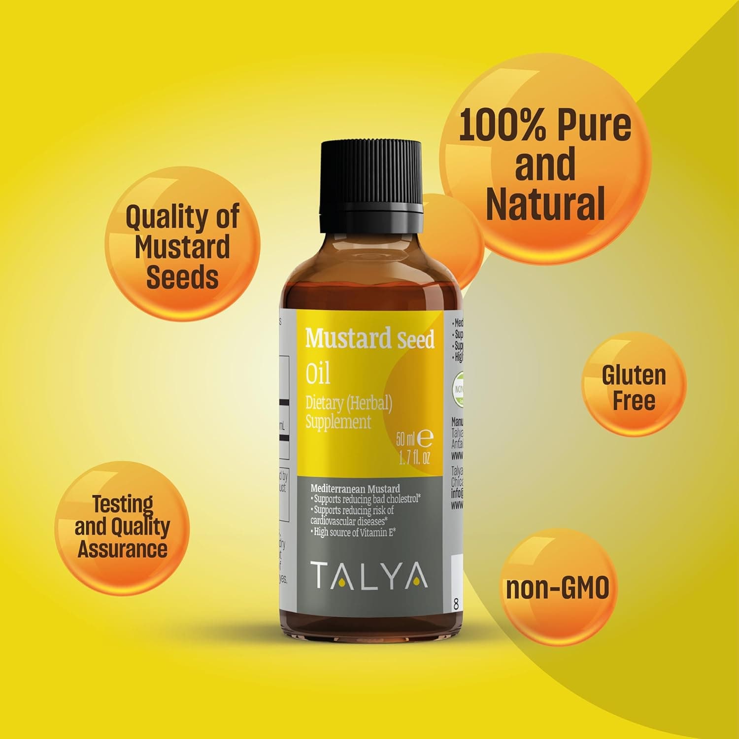 TALYA Herbal Pure Mustard Oil (Brassica nigra oleum) 100% Natural Pure Cold Pressed Oil 50ml (1.7 oz) Glass Bottle - Image 3