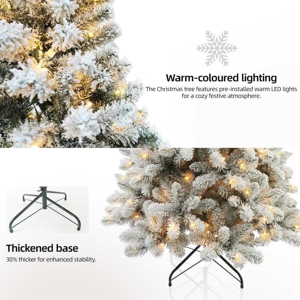 Prelit Christmas Tree With Lights 6ft - Premium Snow Flocked Artificial Xmas Tree, With 874 Branch Tips and 250 Warm Lightsm, Support Automatique,Perfect Choice for Christmas Decorations,White - Image 6