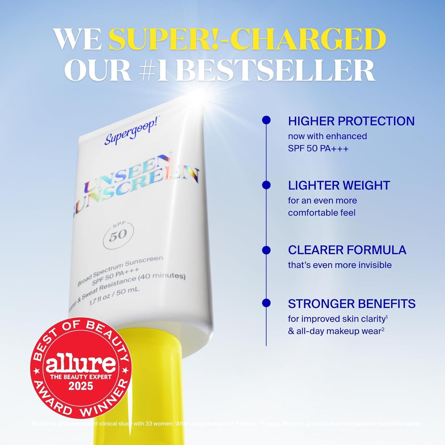 Supergoop! Unseen Sunscreen - SPF 50 - Clear & Invisible Face Sunscreen + Broad Spectrum + Makeup-Gripping Primer - Weightless, Scentless, Oil Free - For All Skin Types & Tones - 1.7 fl oz SPF 50 Lotion, 1.7 fl oz - Image 3