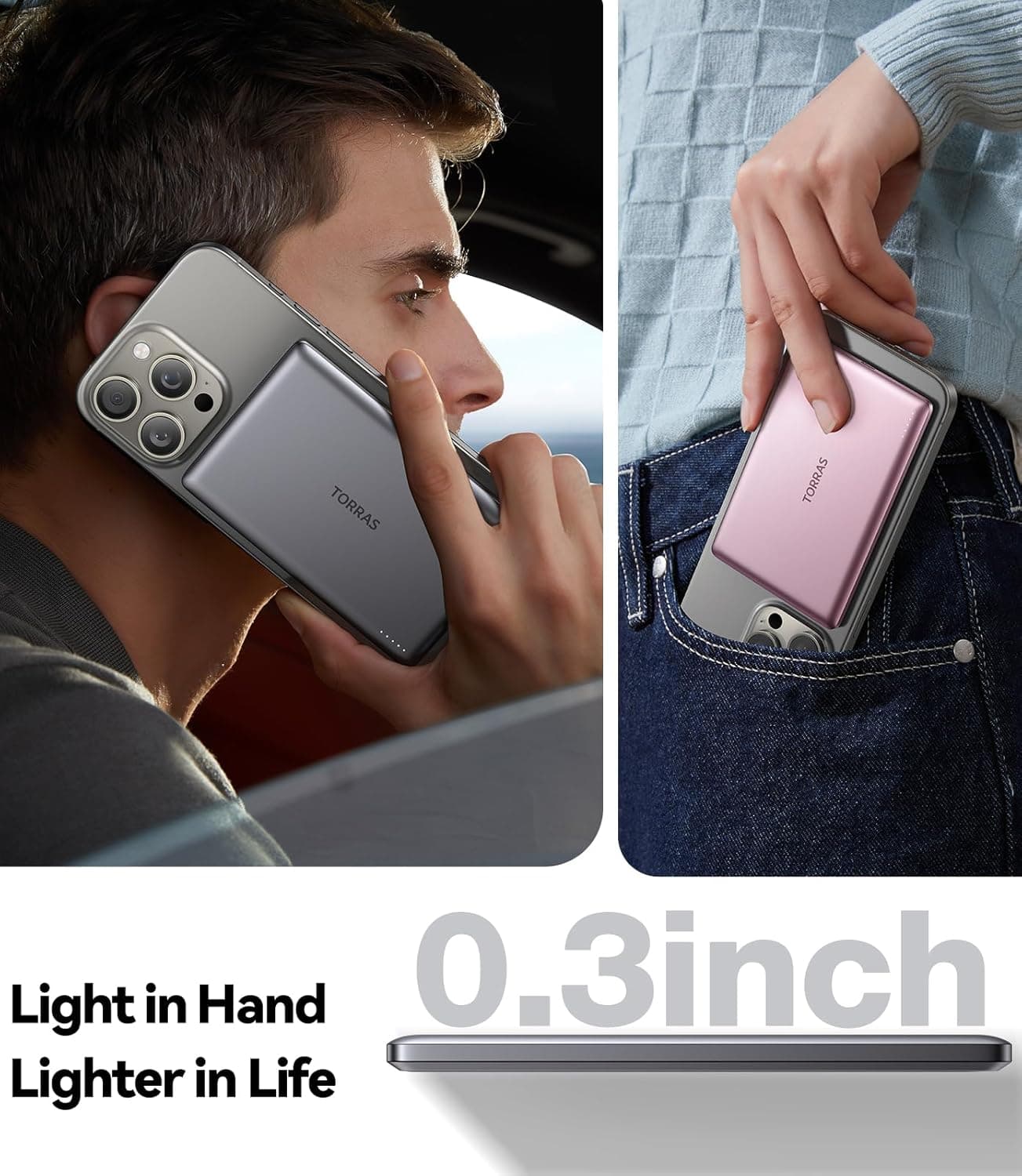 TORRAS MiniMag Power Bank, Ultra Slim 5,000mAh Wireless Portable Charger with USB-C Cable, Fast Charging iPhone Air Magnetic Battery Pack, Compatible for iPhone 17/16/15/14/13/12, Glacier Gray 5,000mAh Glacier Gray - Image 5