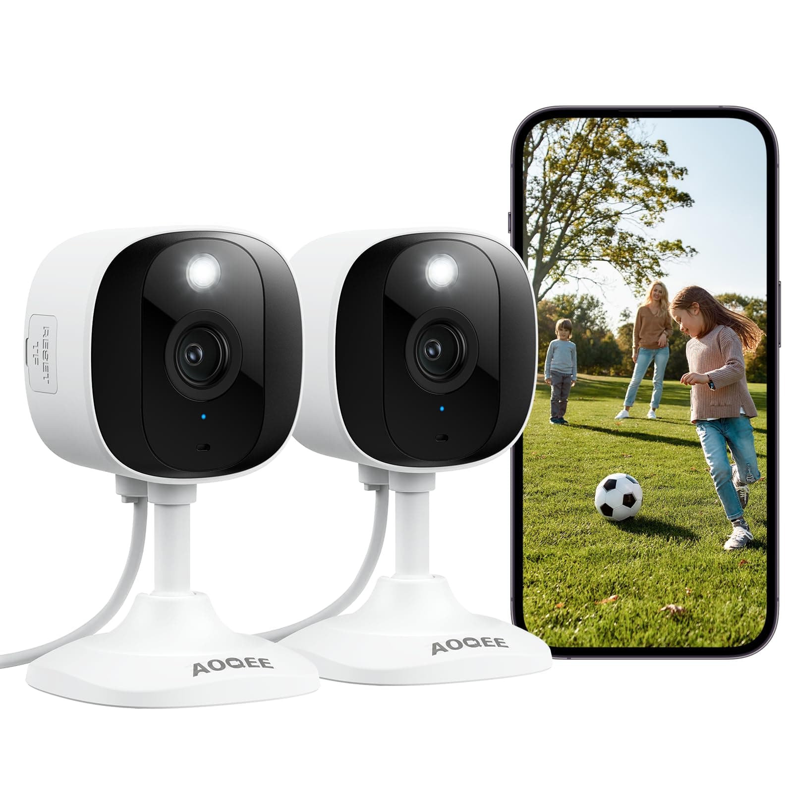2K Cameras for Home Security-Outdoor/Indoor Camera for Dog/Cat/Pet/Nanny/Baby, Color Night Vision, White Light, Siren, 24/7 SD Recordings, Works with Alexa/Google Home, C1 (C1-White-2pack-2.4G)