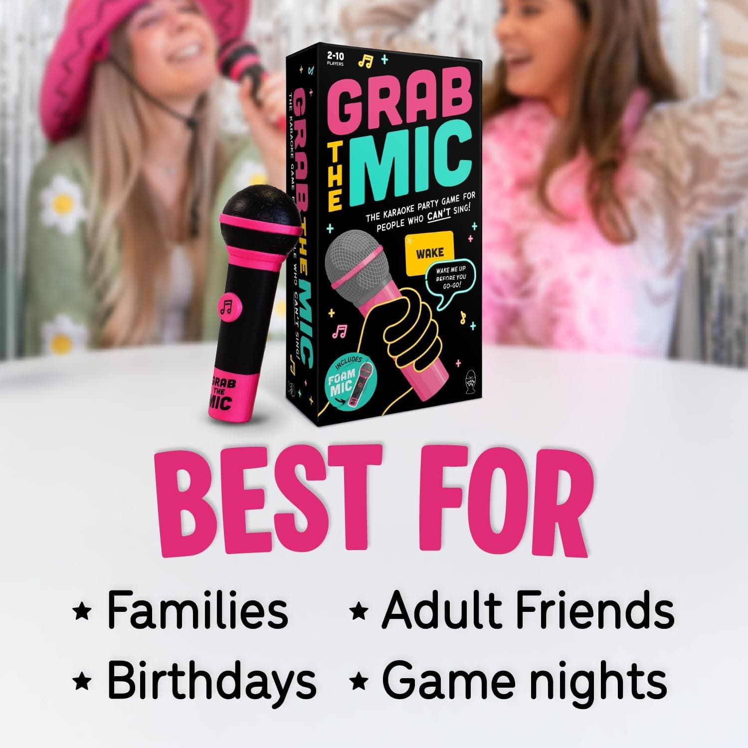 Lucky Egg Official Grab The Mic – Family Karaoke Board Game w/Foam Mic, 8+ Ages, 2-10 Players - Games for Bad Singers w/ 240 Lyrics (120 Cards) (First Edition) - Image 7